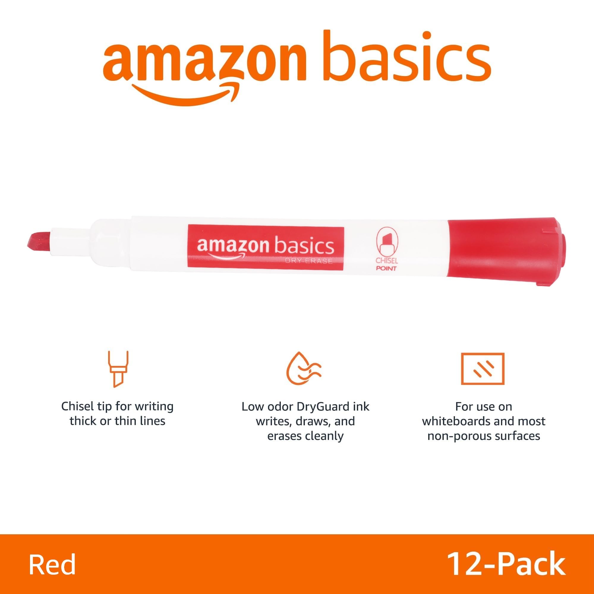 Amazon Basics Pennarelli Lavagna Bianca Rossi 12 Pezzi Punta