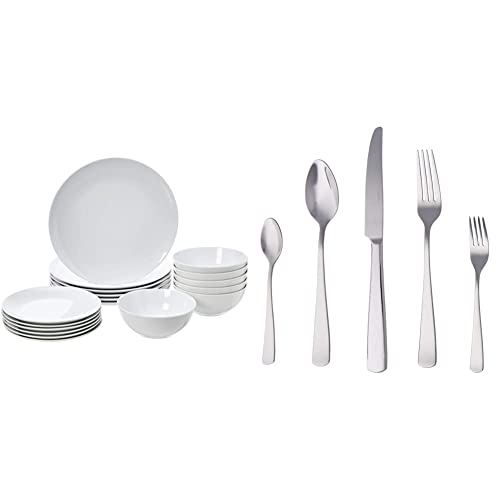 AmazonBasics Servizio Piatti 18 pz + Posate 20 pz Bianco