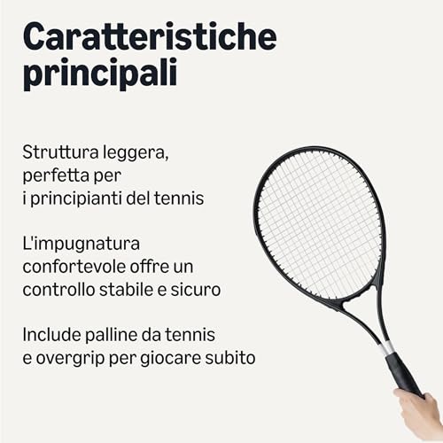 Amazon Basics Set Racchette Tennis 68,5 cm con Palline