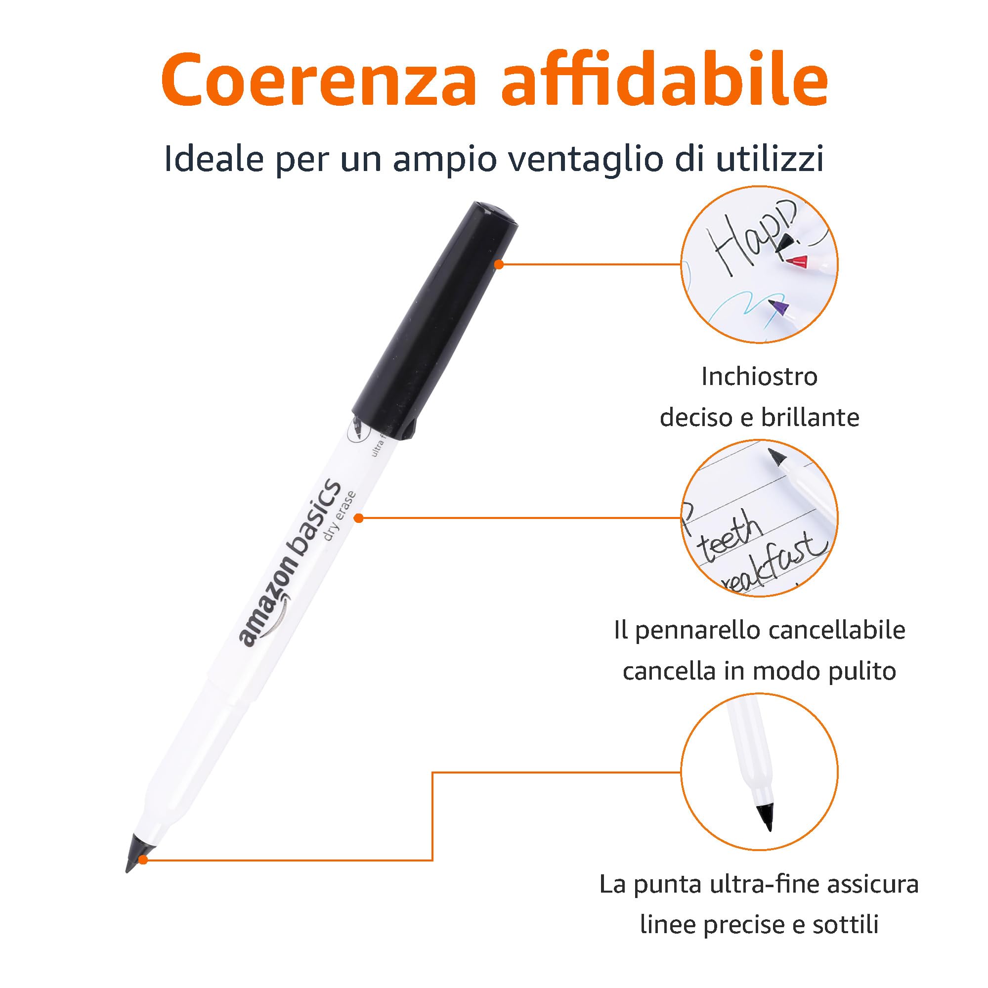 AmazonBasics pennarelli lavagna bianca punta ultrafine neri 12 pezzi