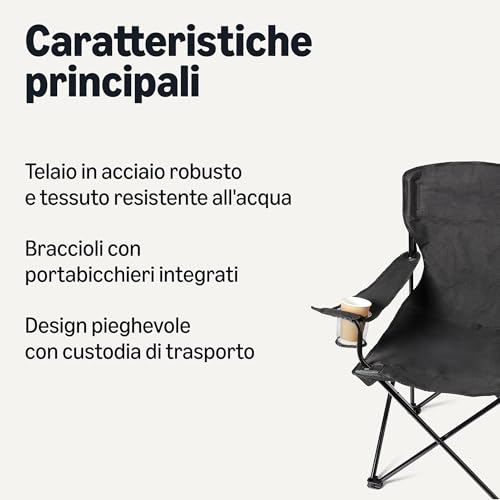 Amazon Basics Sedie Campeggio Pieghevoli Nere 2 Pezzi Acciaio