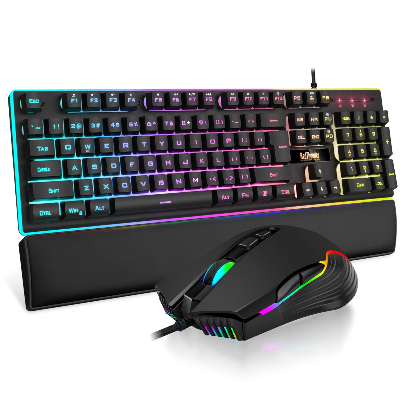 RedThunder K10 Combo Tastiera e Mouse Cablati RGB con Poggiapolsi