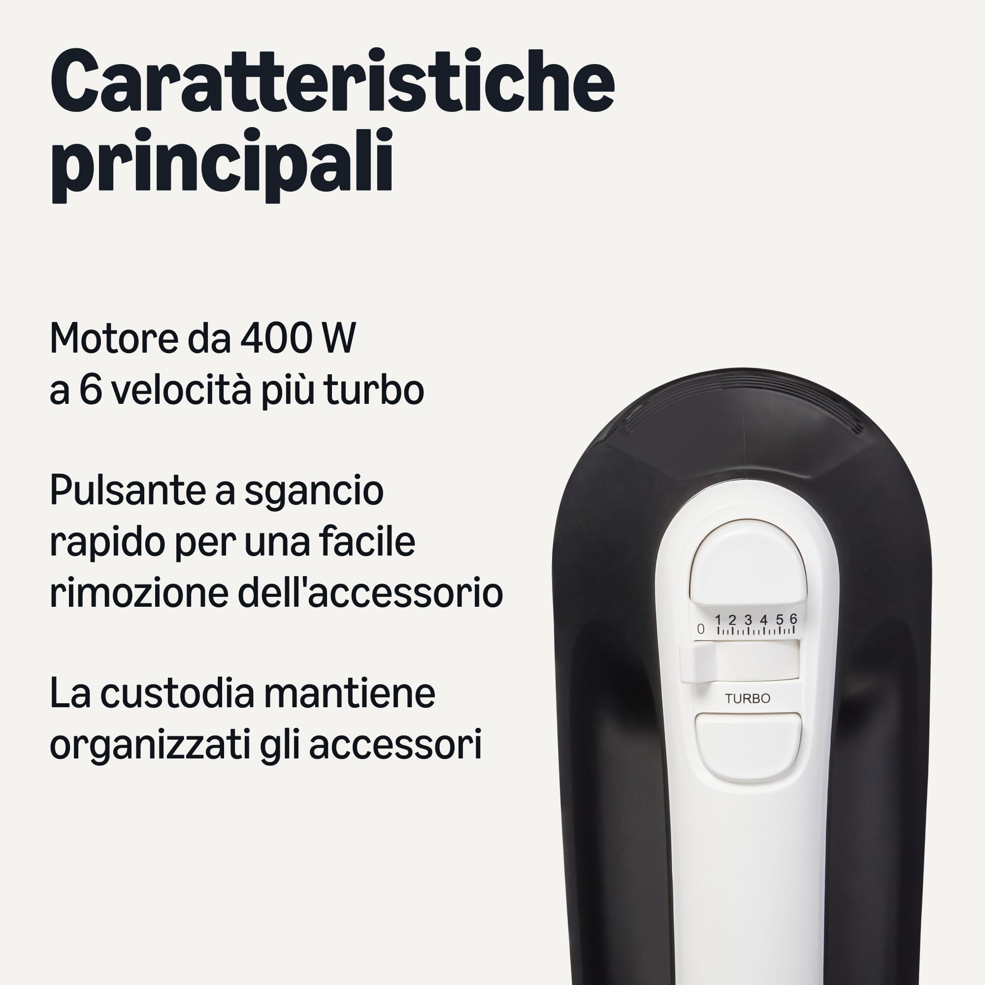Amazon Basics Mixer Manuale Elettrico 400W 6 Velocità Nero