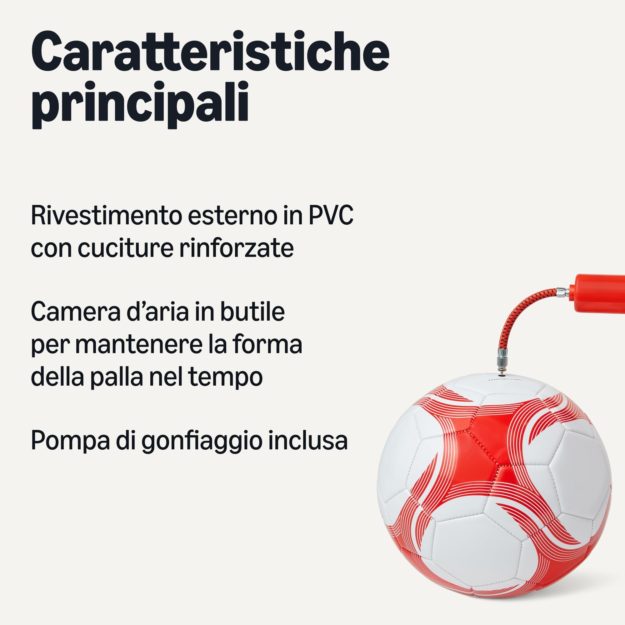 AmazonBasics Pallone Calcio Misura 4 con Pompa Bianco Rosso