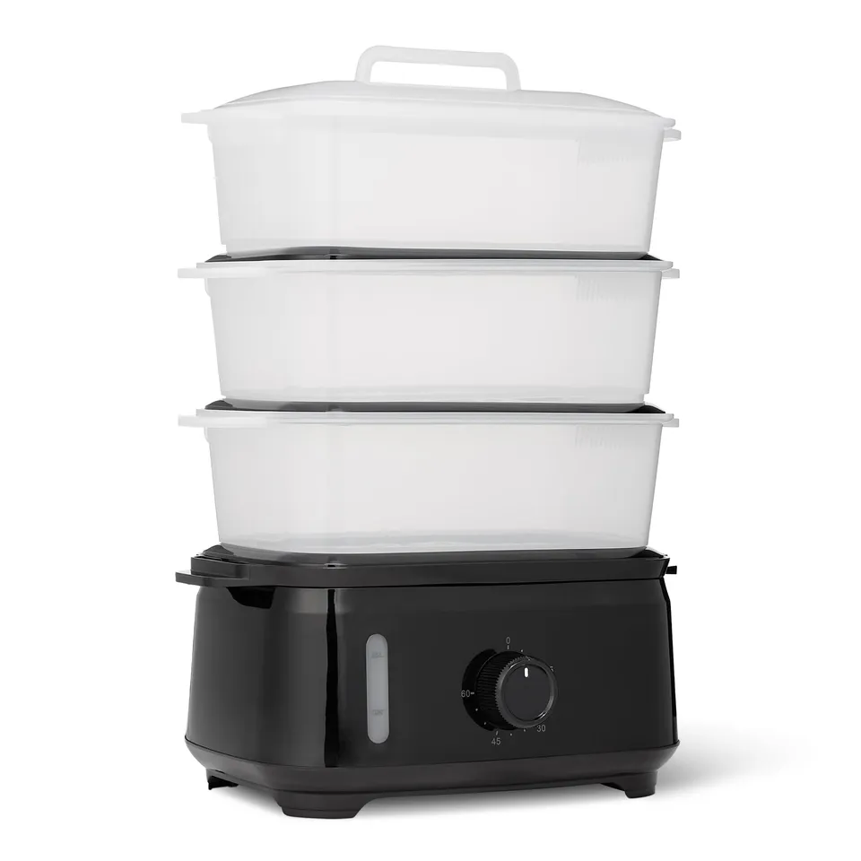Amazon Basics Vaporiera Elettrica 9L 3 Livelli Nera 950W