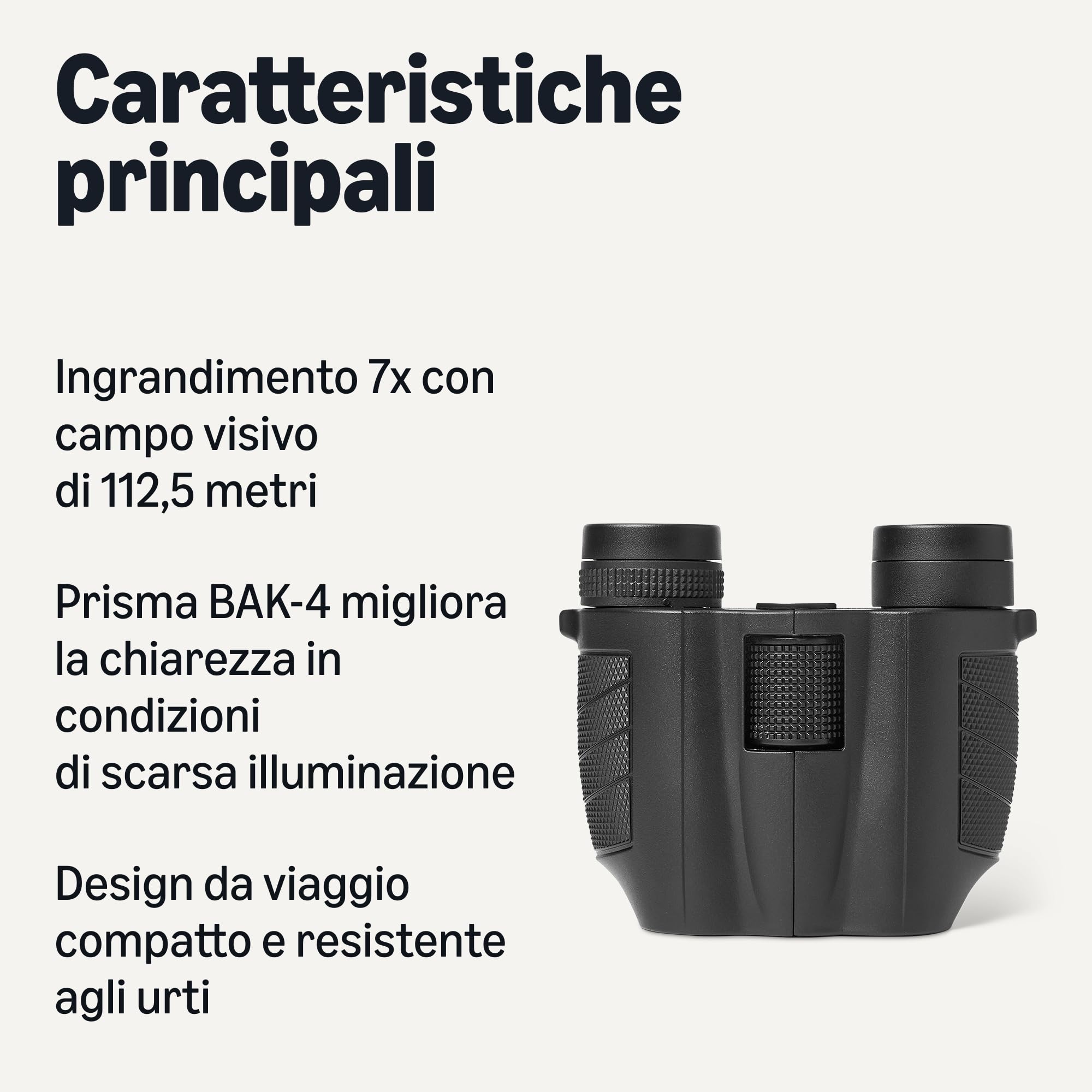 Amazon Basics binocolo compatto 7x25 nero da viaggio