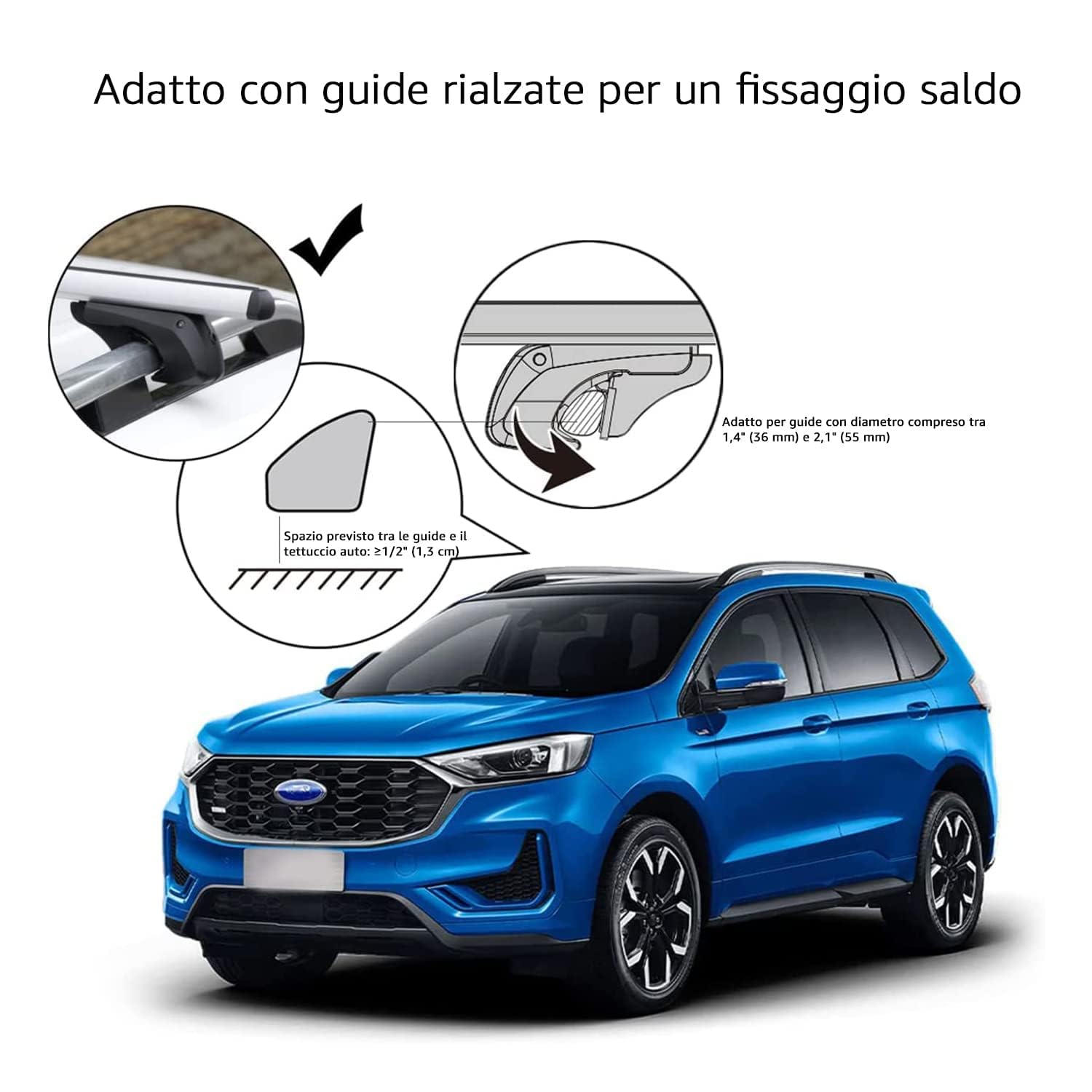 Amazon Basics Barre Portatutto Auto 132 cm Nero Alluminio