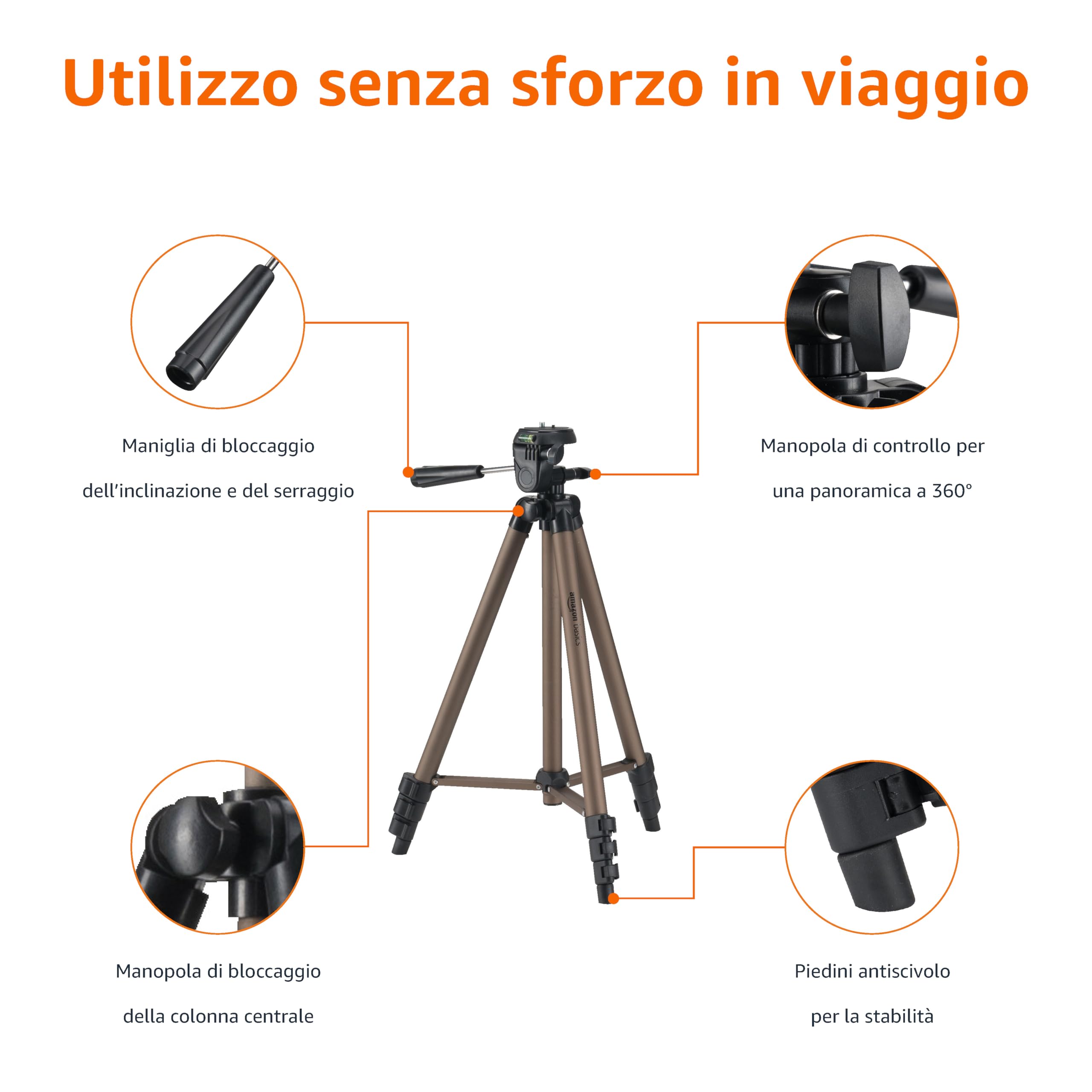 AmazonBasics Treppiede fotocamera alluminio 127 cm con borsa