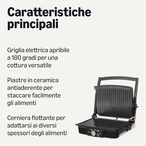 Amazon Basics Griglia Elettrica Contatto 2000W Nera Piastre