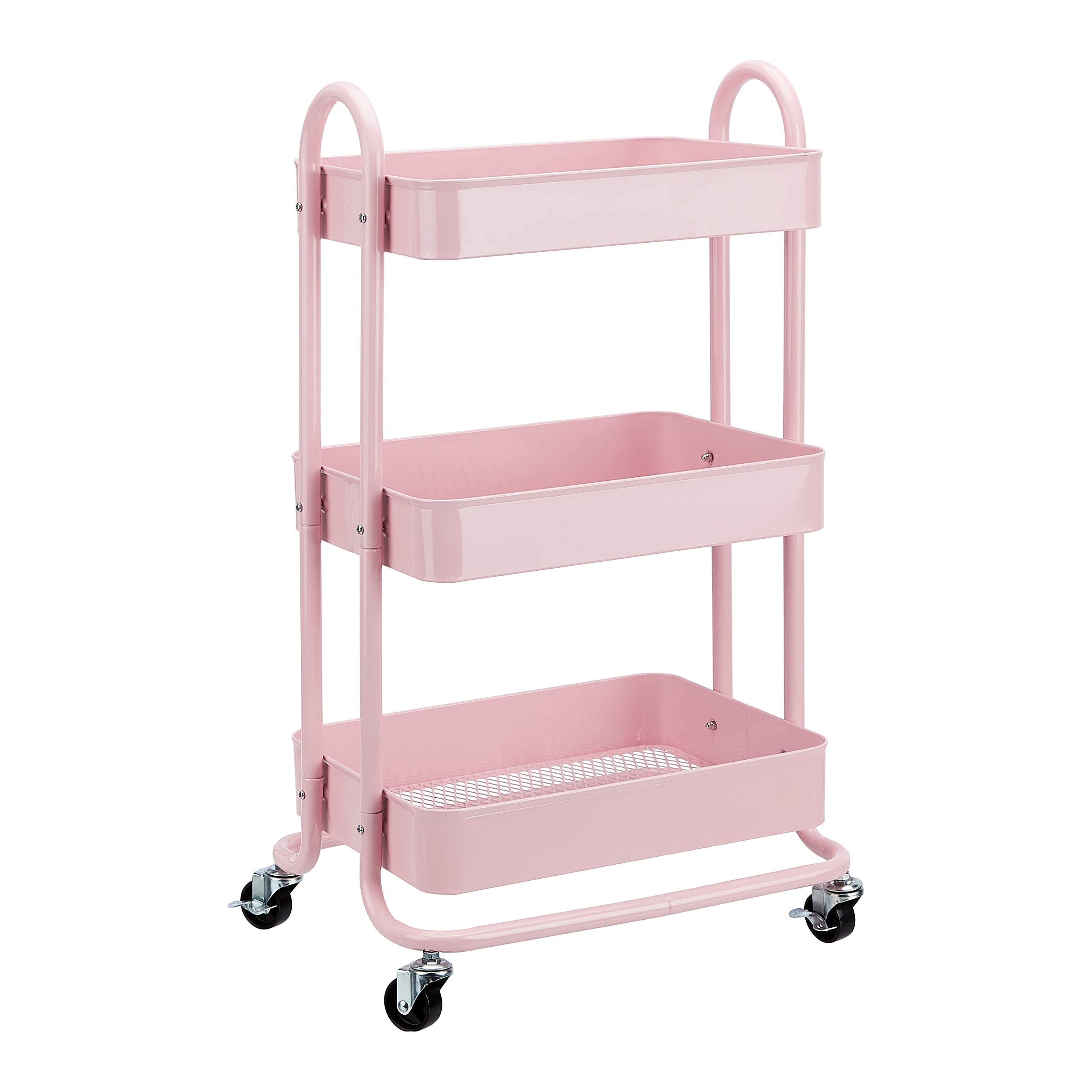Amazon Basics Carrello 3 Ripiani con Ruote Rosa Antico Metallo