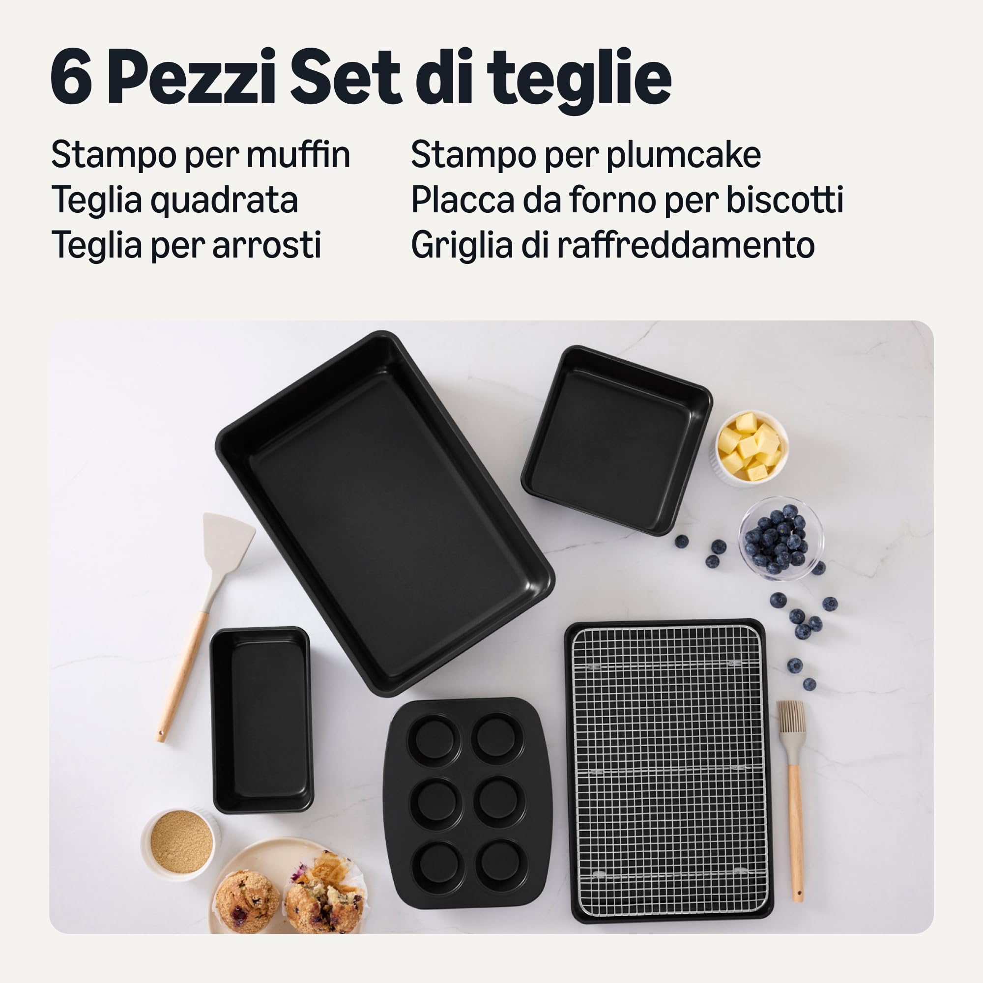 Amazon Basics set teglie antiaderenti 6 pezzi forno