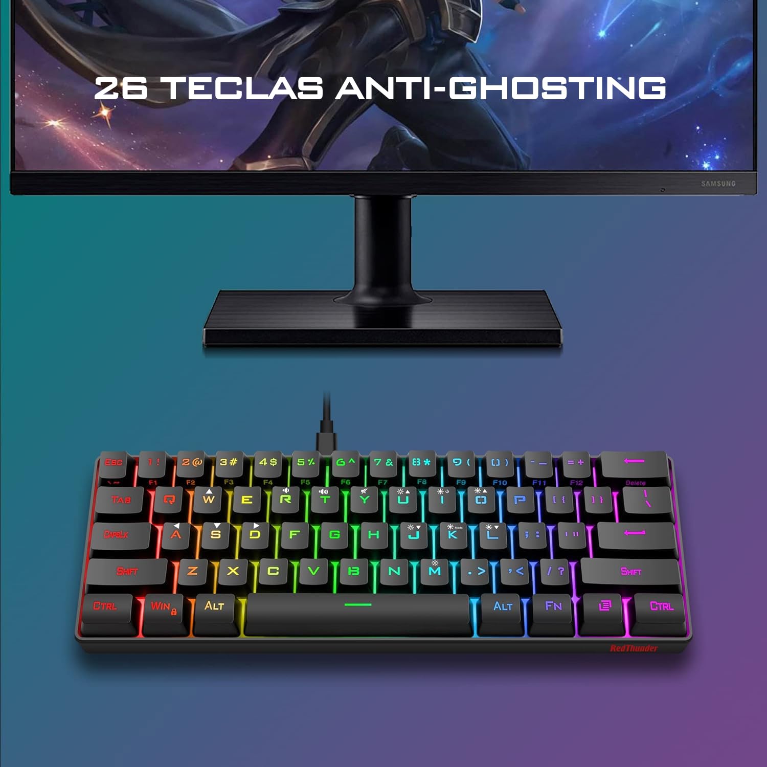 RedThunder K62 Kit Tastiera Mouse Gaming RGB 60% Nero 7200 DPI