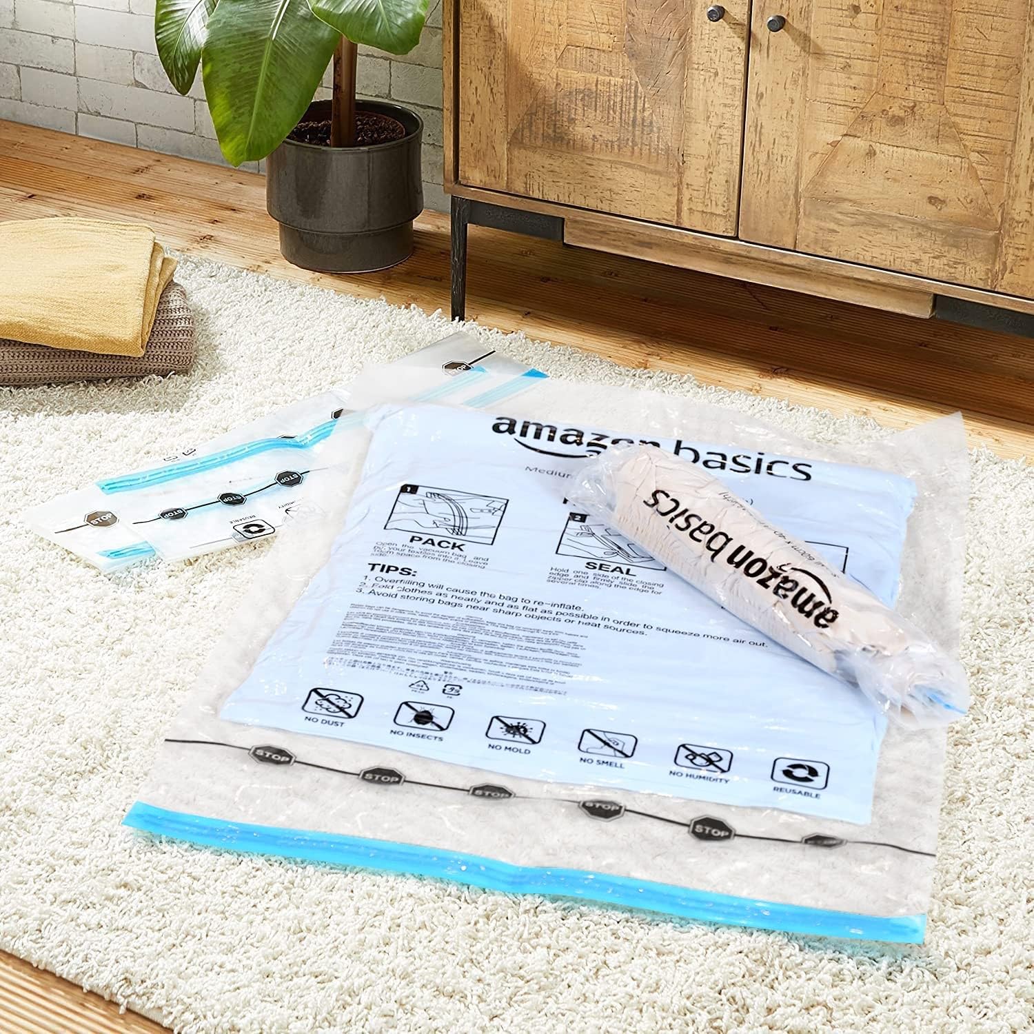 Amazon Basics sacchetti viaggio arrotolabili 12 pezzi trasparenti