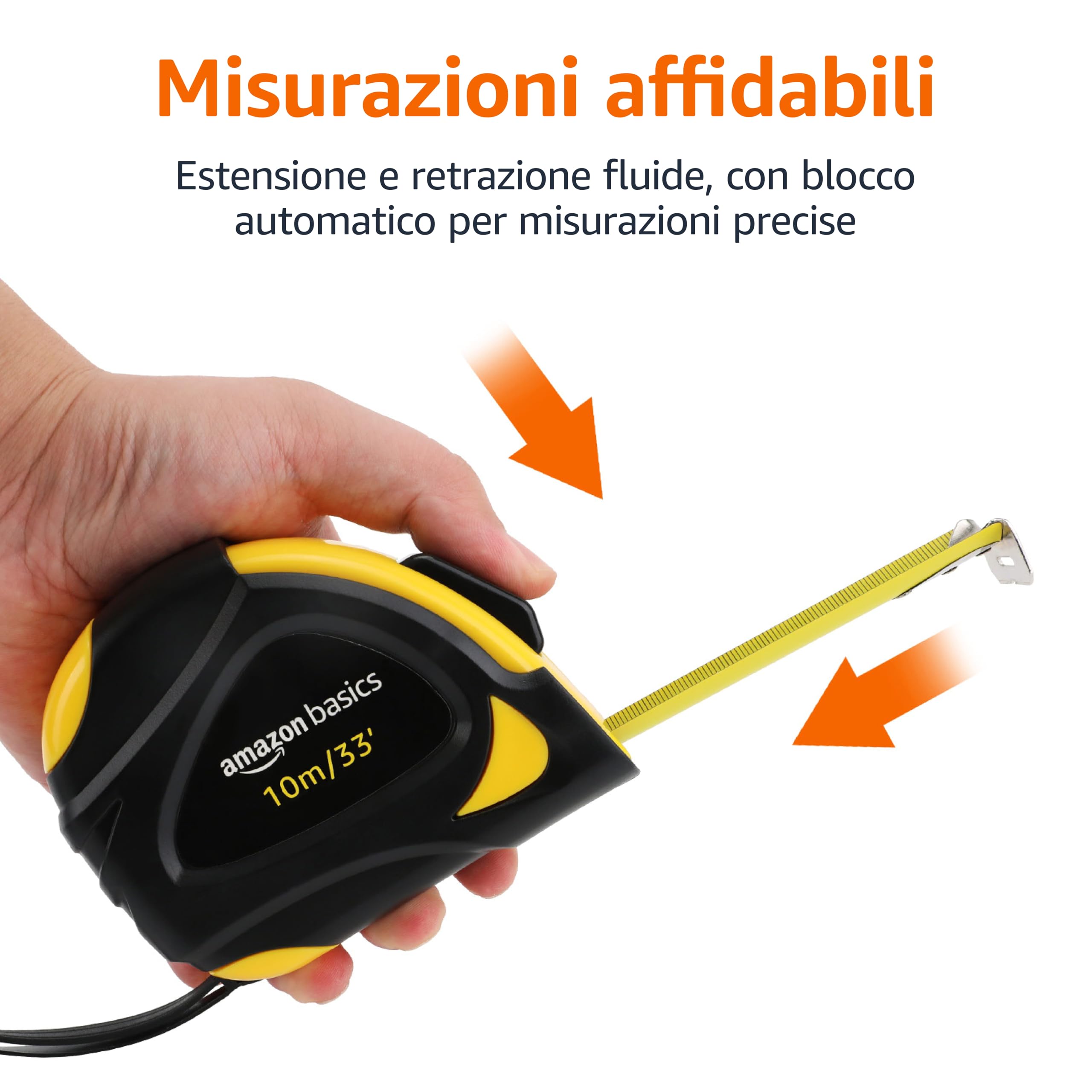 Amazon Basics Metro a Nastro 10 m Autobloccante scala metrica