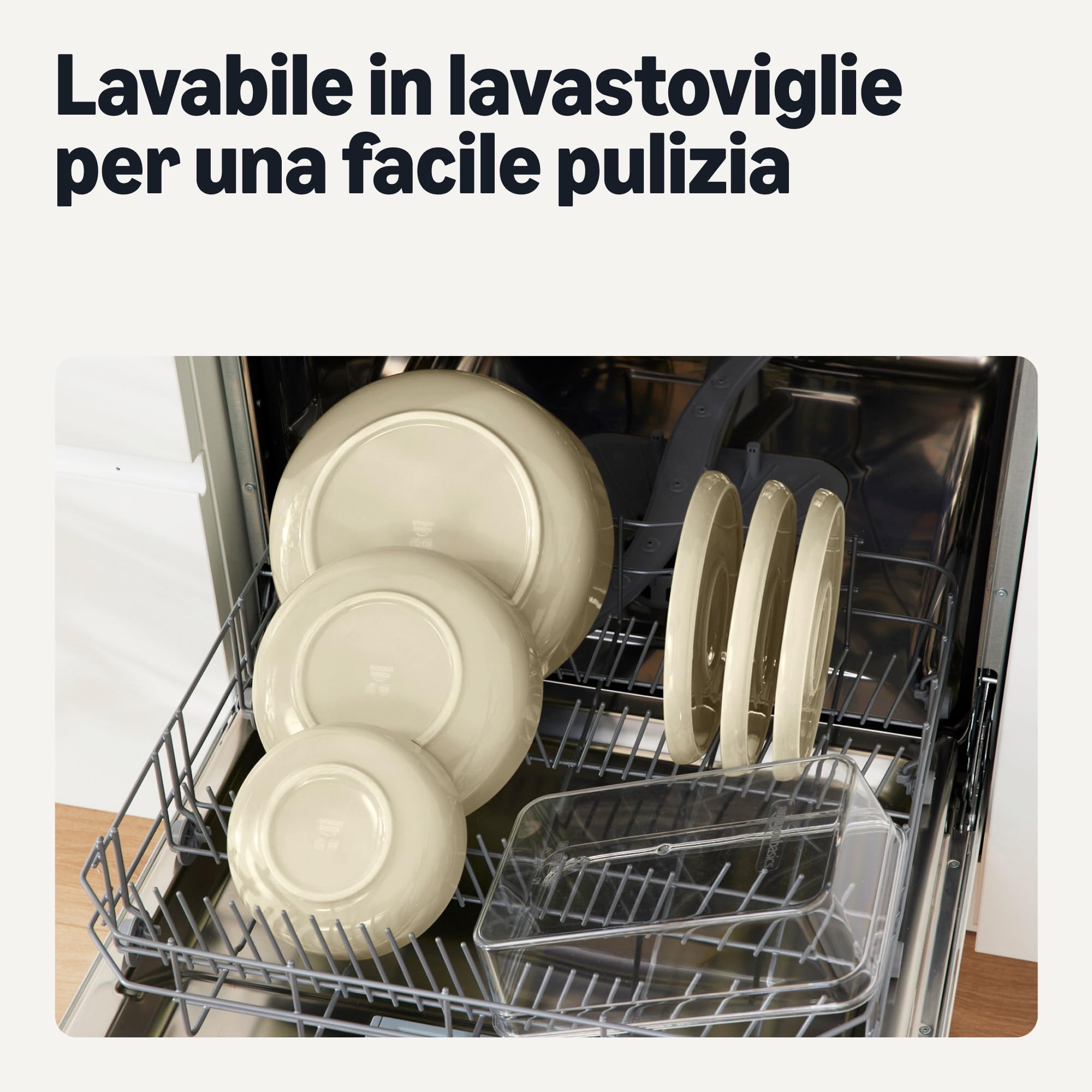 Amazon Basics Set 3 Ciotole Gres Avorio Impilabili
