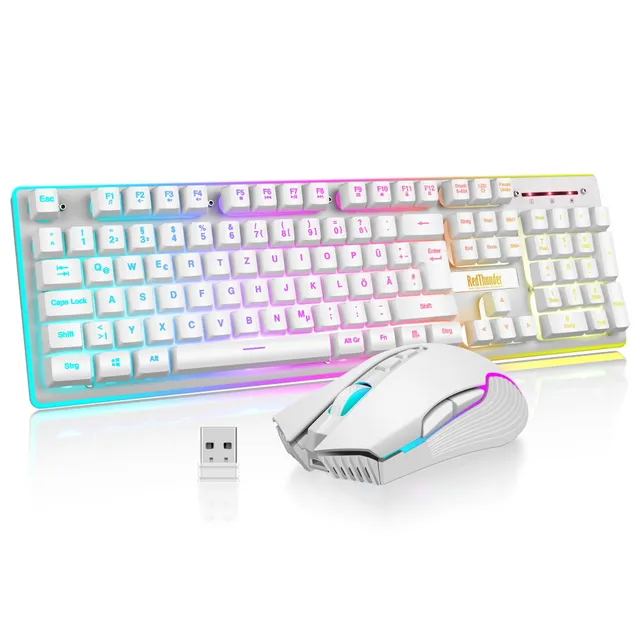 RedThunder K10 Set Tastiera Mouse Wireless Bianca QWERTZ