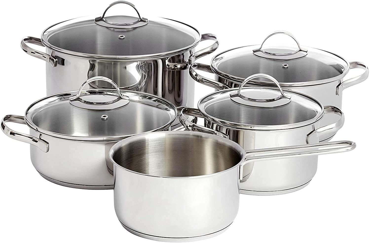 AmazonBasics Set Pentole Inox 5 Pezzi Induzione
