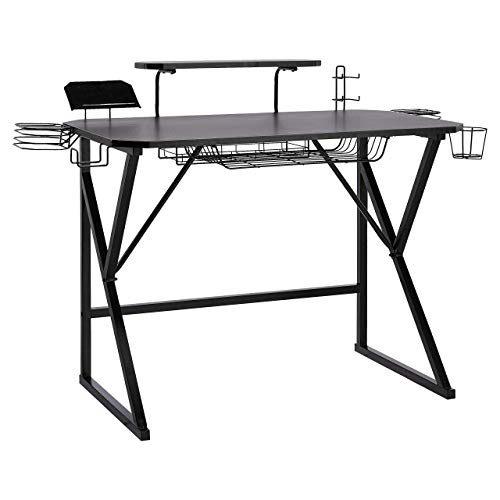 AmazonBasics Scrivania Gaming con Scomparti Nera 130 cm