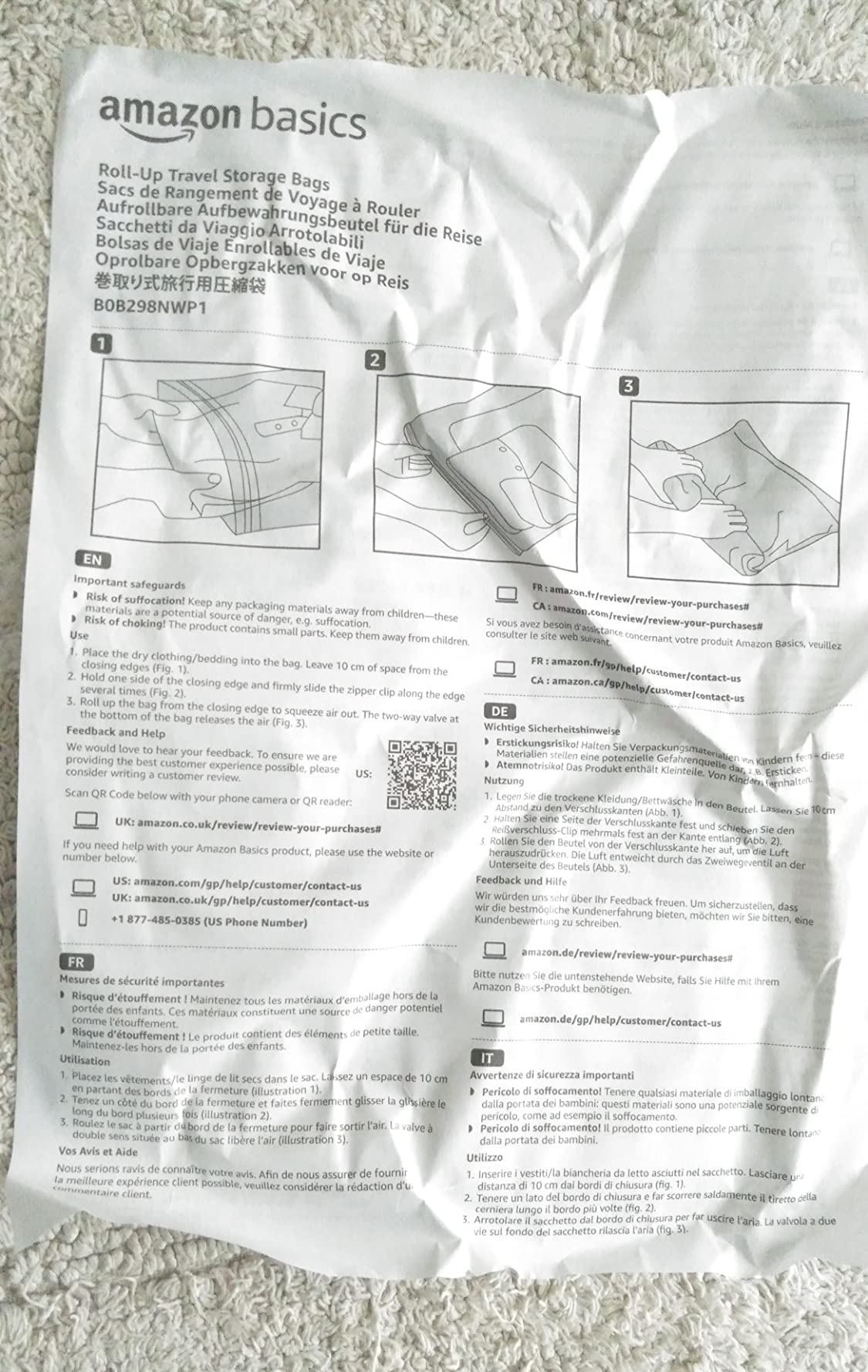 Amazon Basics sacchetti viaggio arrotolabili 12 pezzi trasparenti