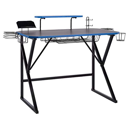 AmazonBasics Scrivania Gaming con Scomparti Blu 130 cm