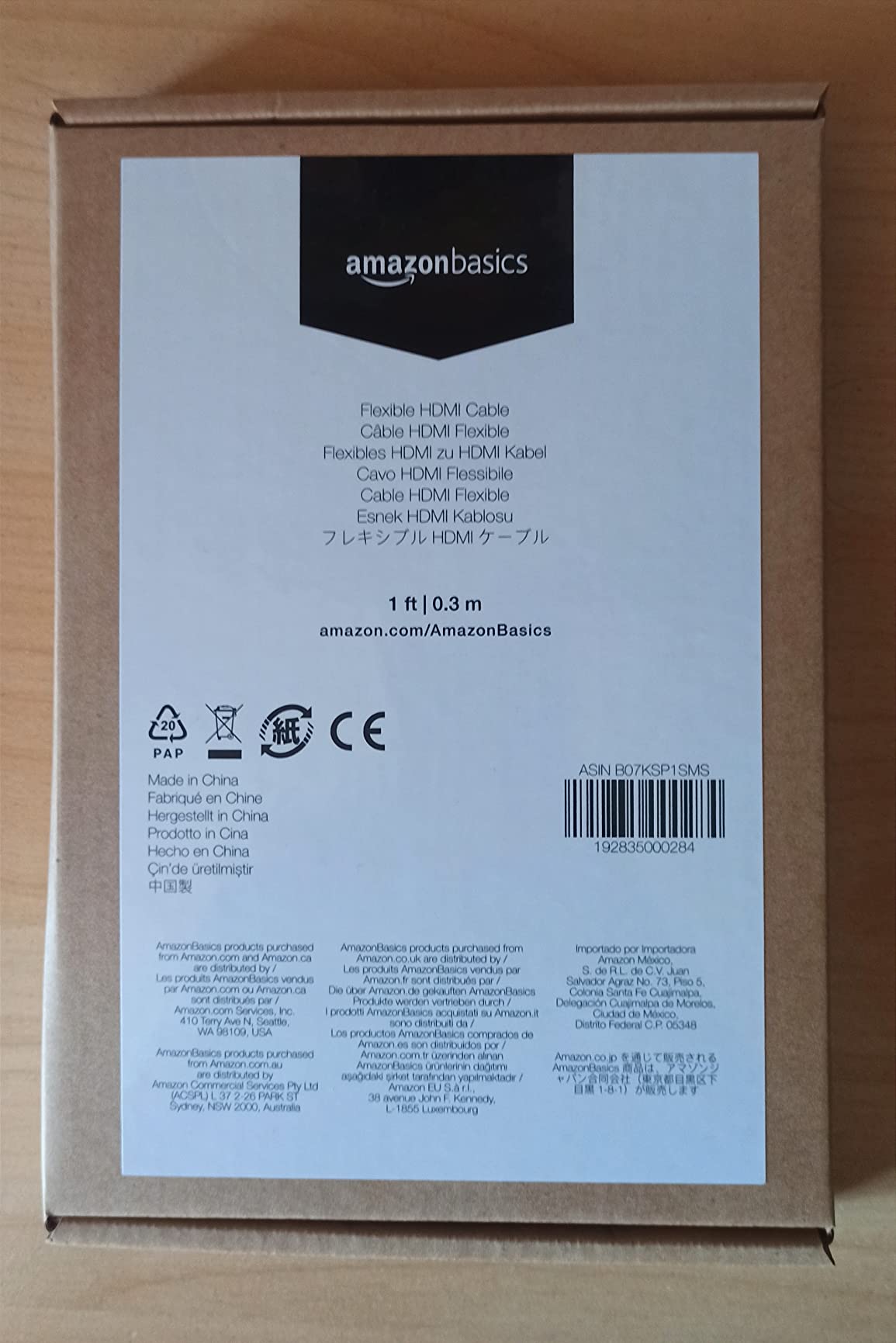 AmazonBasics Cavo HDMI Flessibile 0,3 m Nero 4K