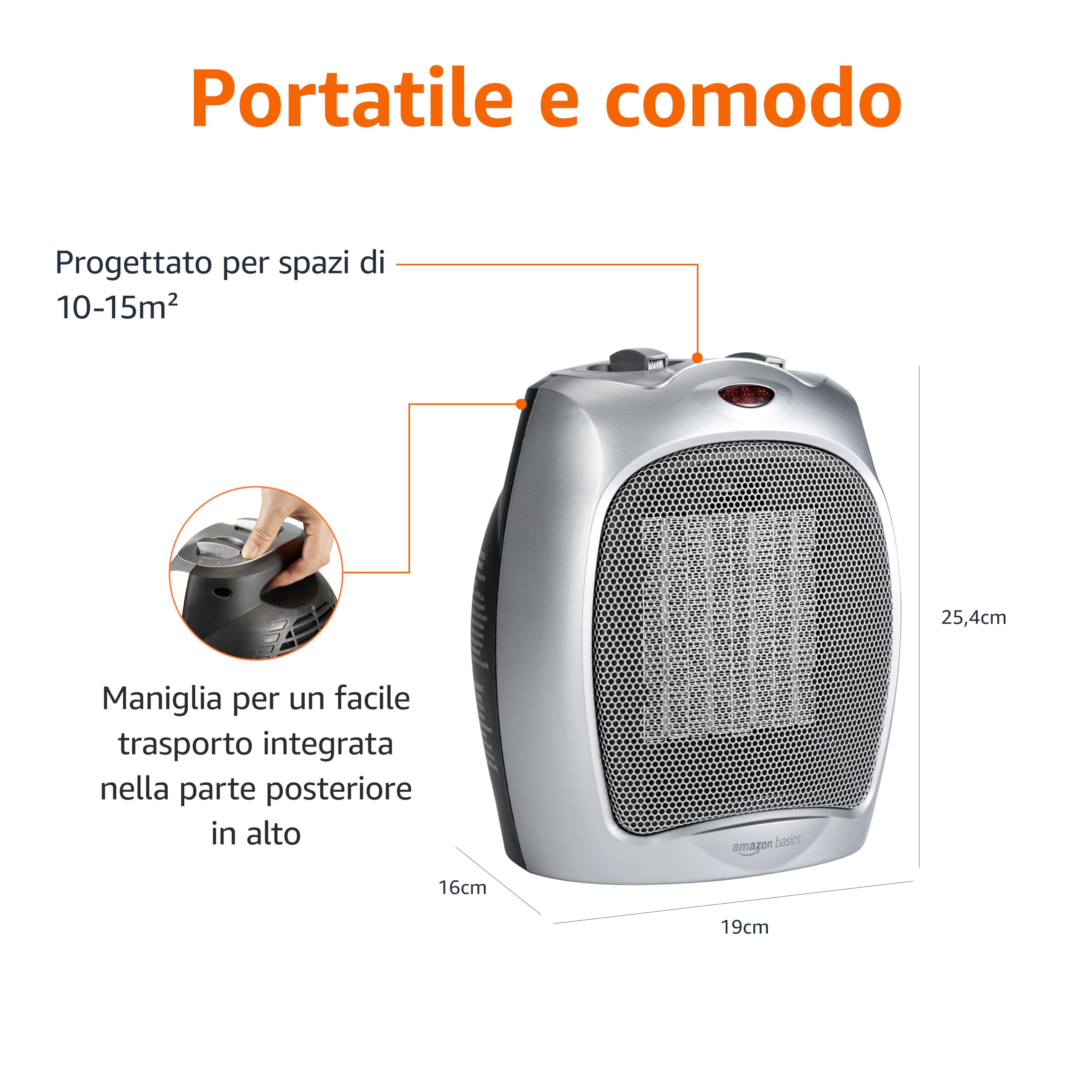 Amazon Basics Termoventilatore Ceramica 1800W Argento