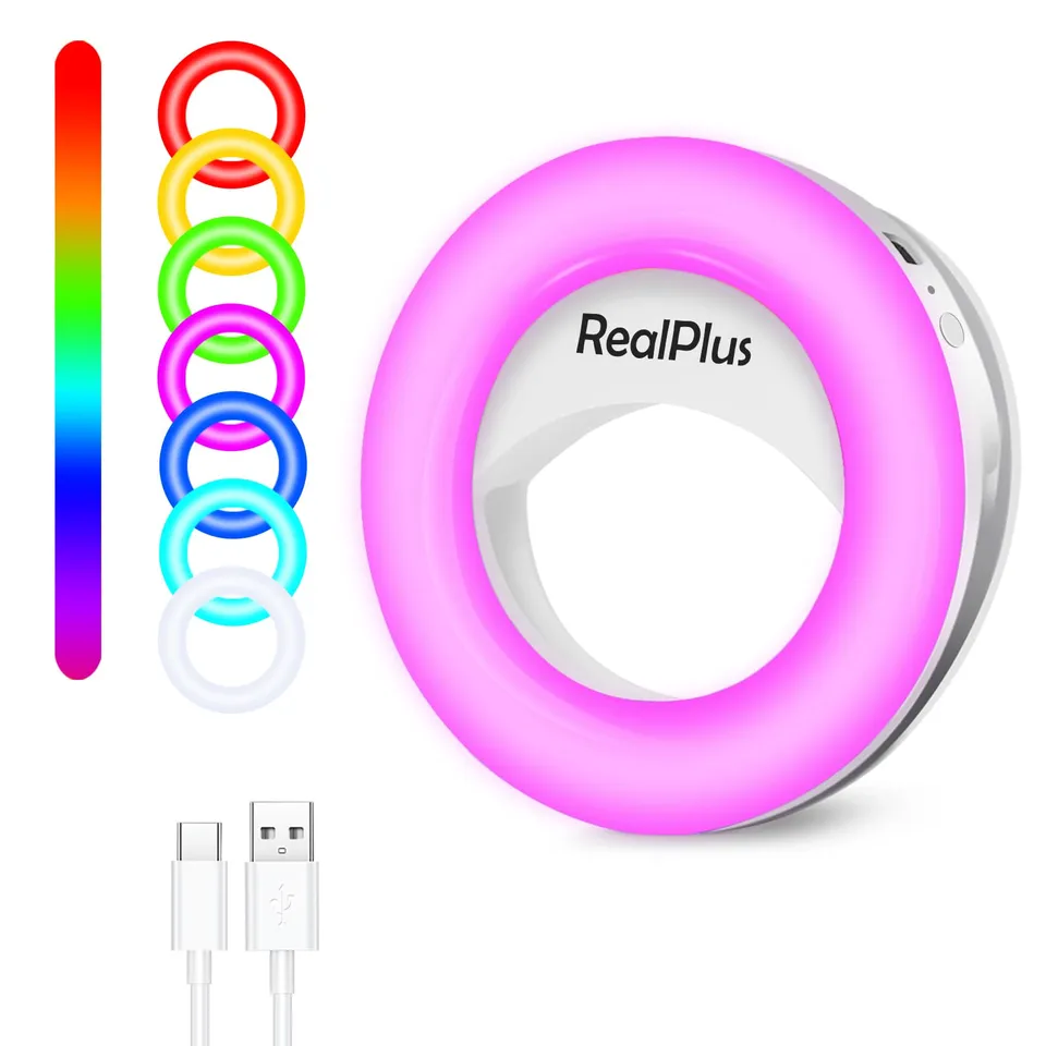 RealPlus Luce Anello Selfie RGB con Clip Ricaricabile USB