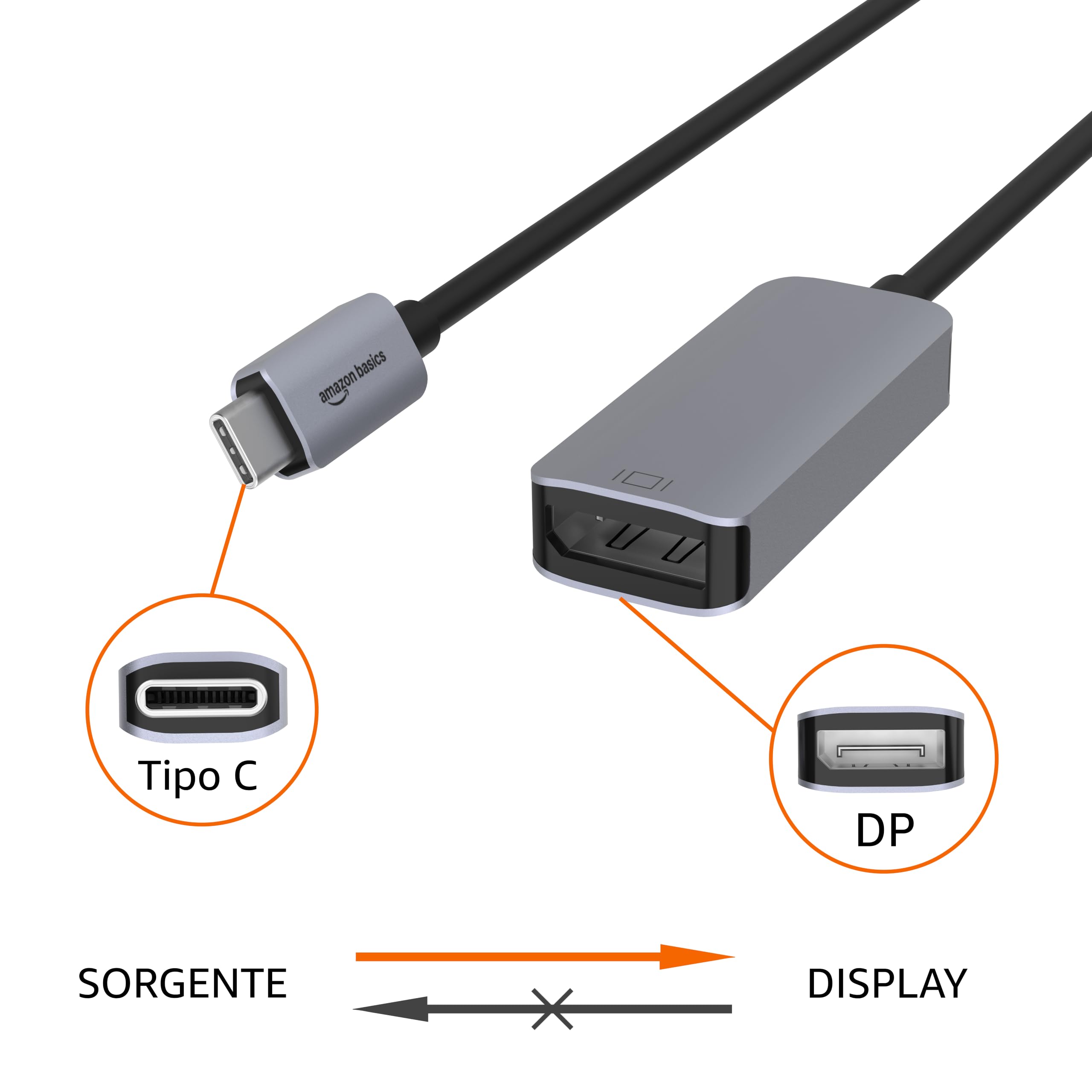 AmazonBasics Adattatore USB-C DisplayPort 4K 60Hz Grigio