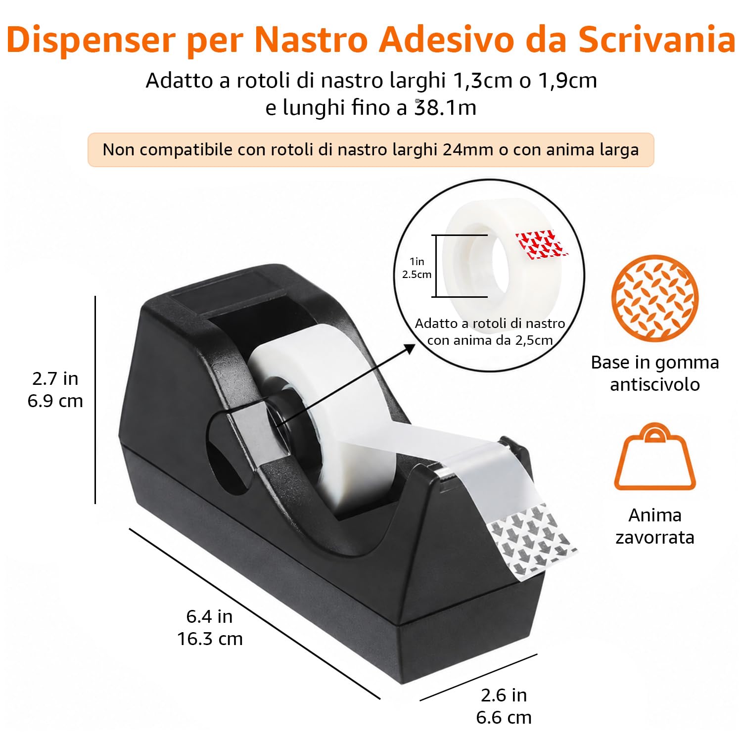 Amazon Basics Dispenser Nastro Adesivo Nero 3 Pezzi Ufficio