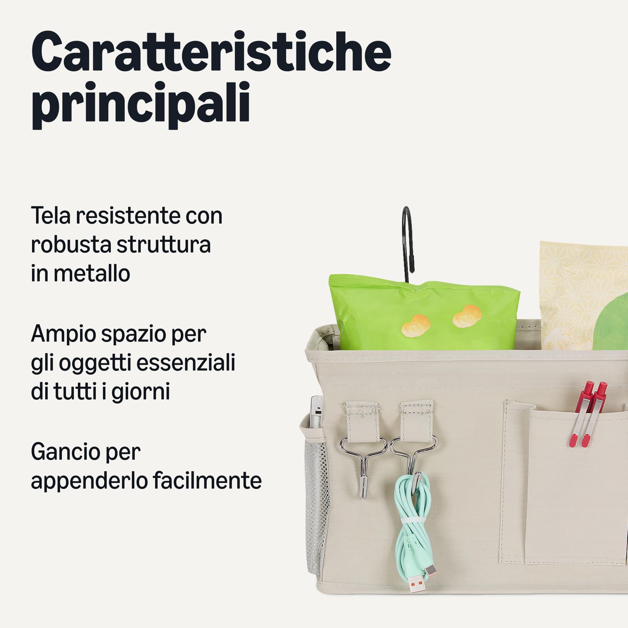 AmazonBasics Organizer Letto Appeso M Lino Grezzo 37 cm