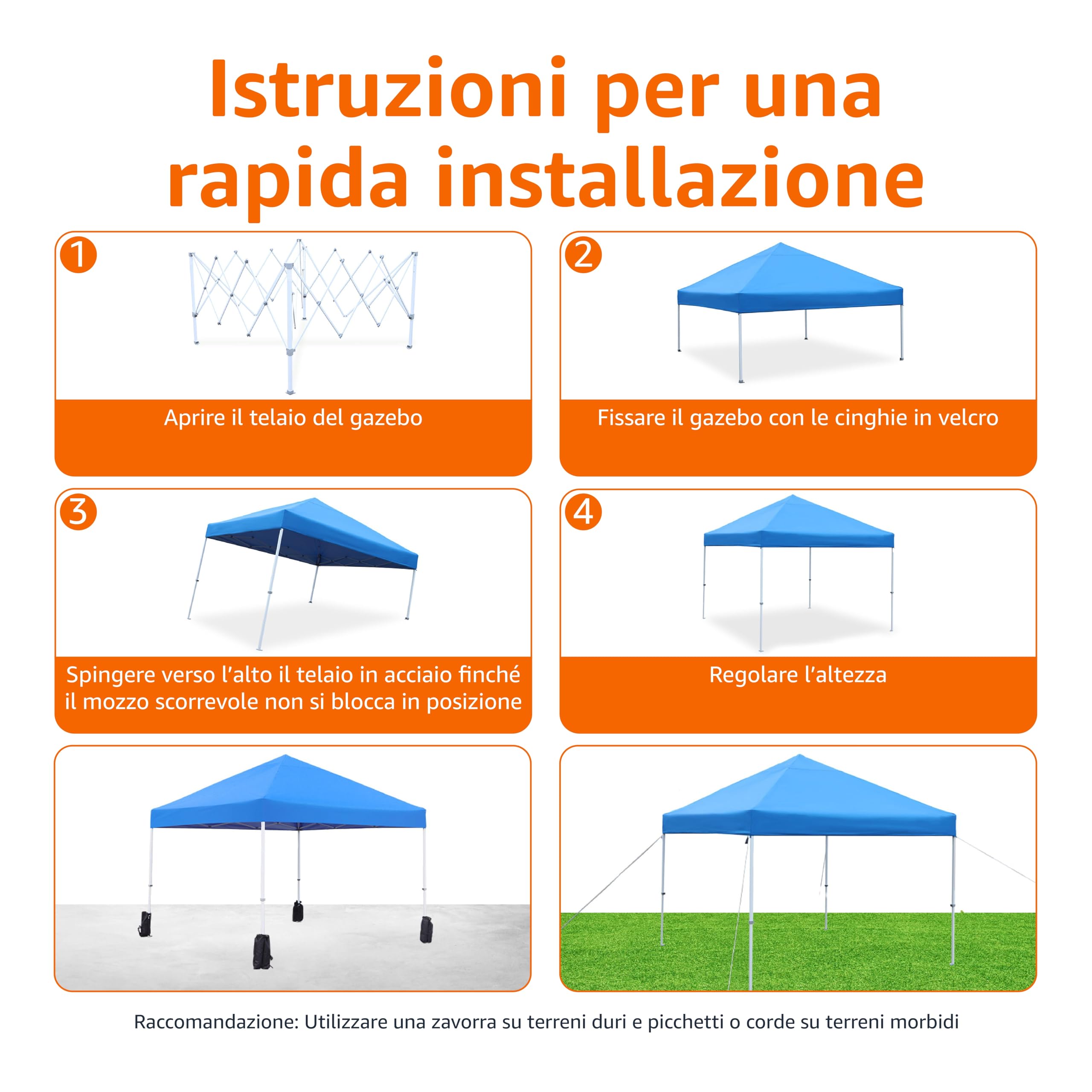 Amazon Basics Gazebo Pieghevole 3x3 m Blu con Ruote