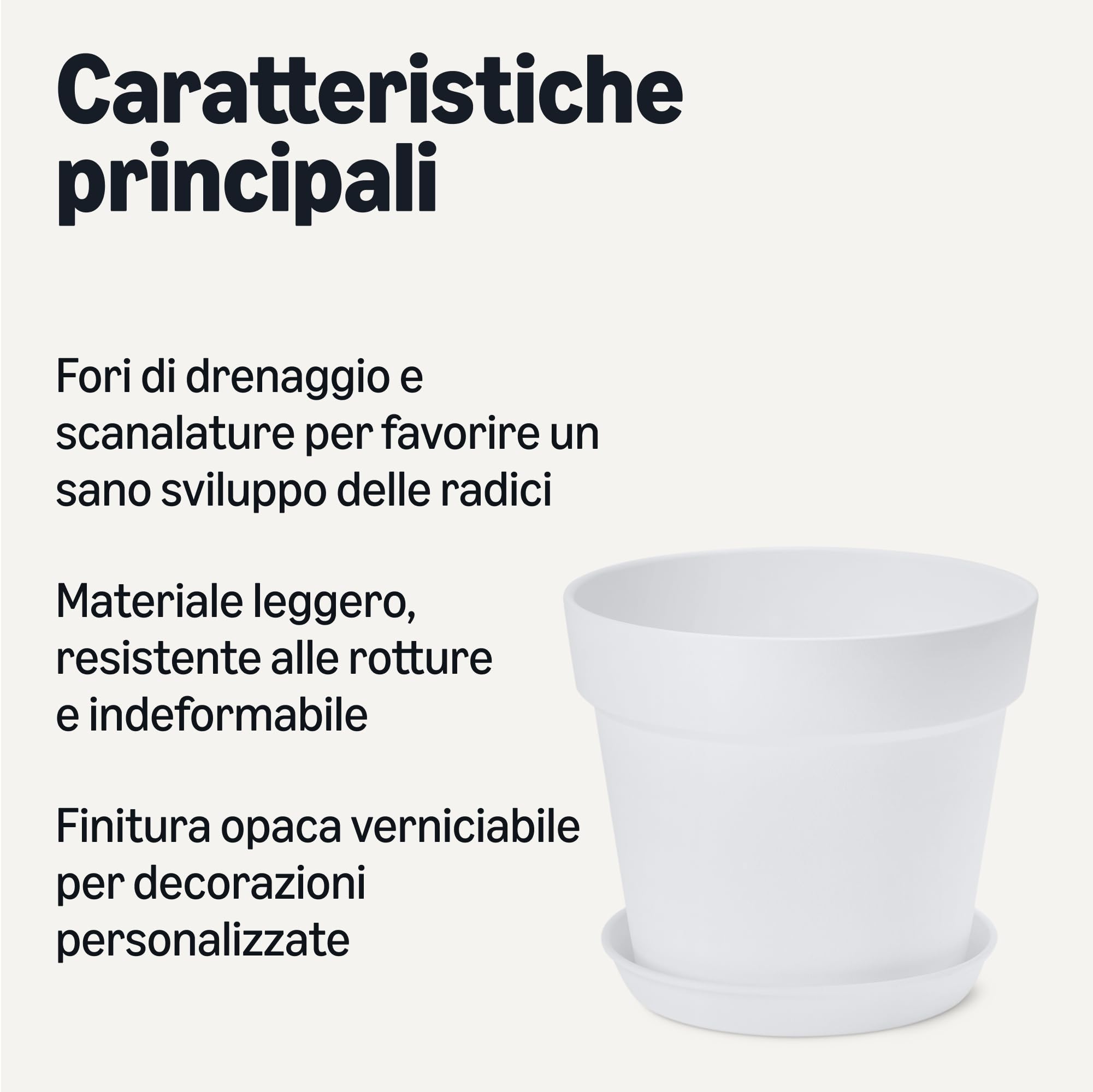 Amazon Basics Vaso per Piante Bianco 14 cm con Sottovaso