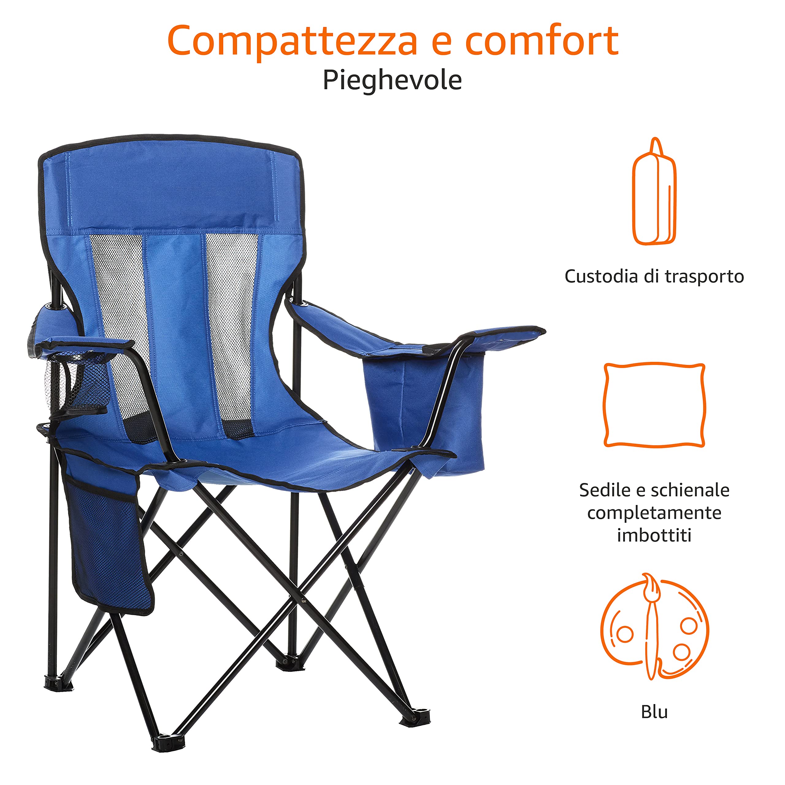 AmazonBasics Sedia da Campeggio Normale Blu in Rete