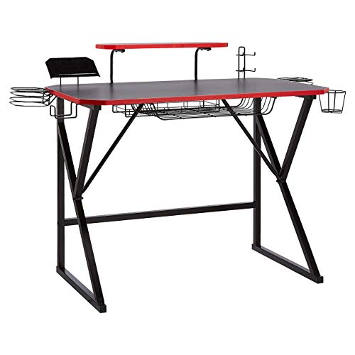 AmazonBasics Scrivania Gaming con Scomparti Rossa 130 cm