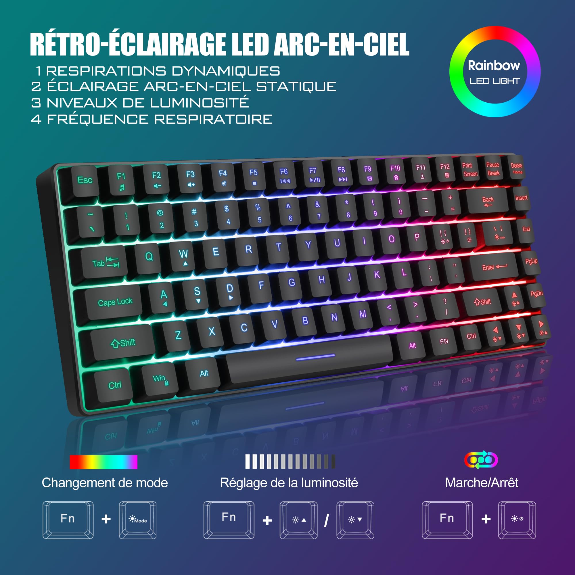 RedThunder K84 Combo Tastiera e Mouse Wireless Nero AZERTY