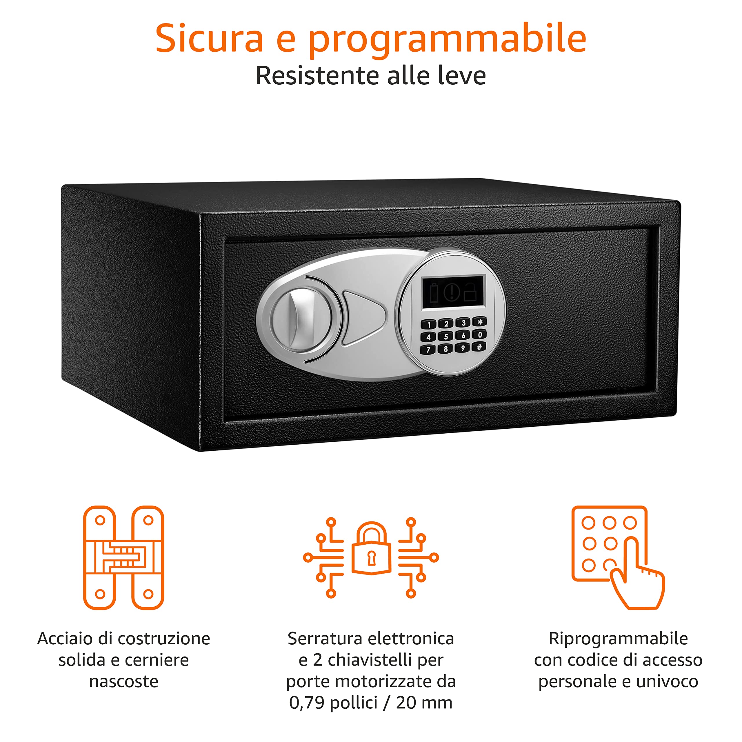 Amazon Basics 20L cassaforte acciaio tastiera nera 20 litri