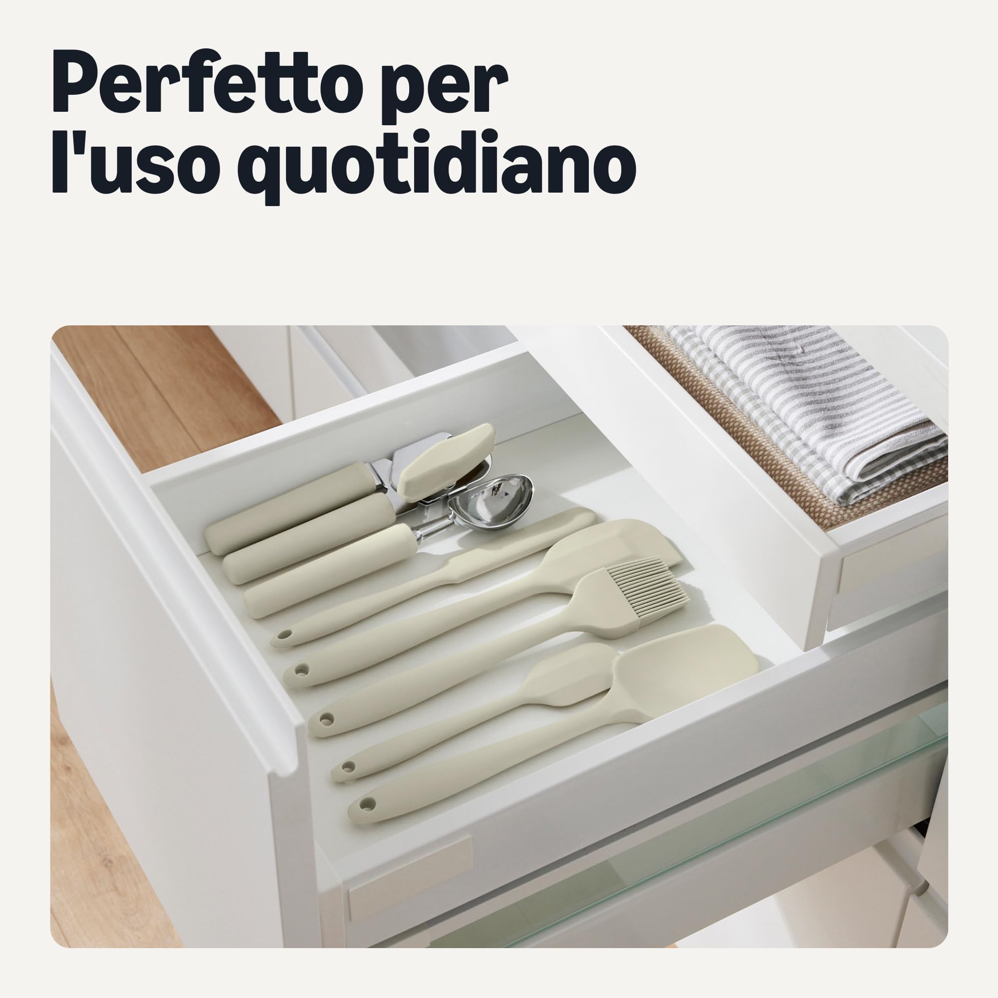 Amazon Basics Set 5 Spatole Silicone Grigio Lino Antiaderenti