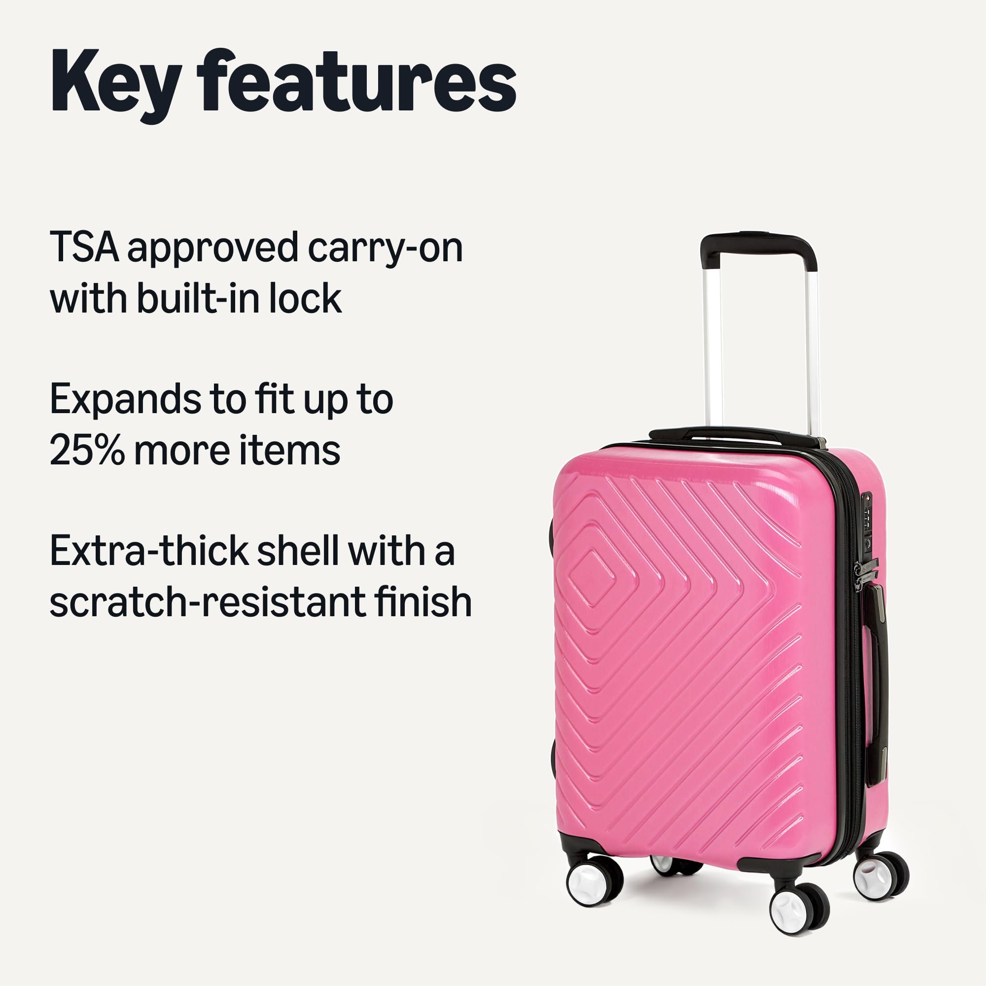 Amazon Basics Trolley Rigido 55 cm Rosa Bagaglio a Mano Geometrico