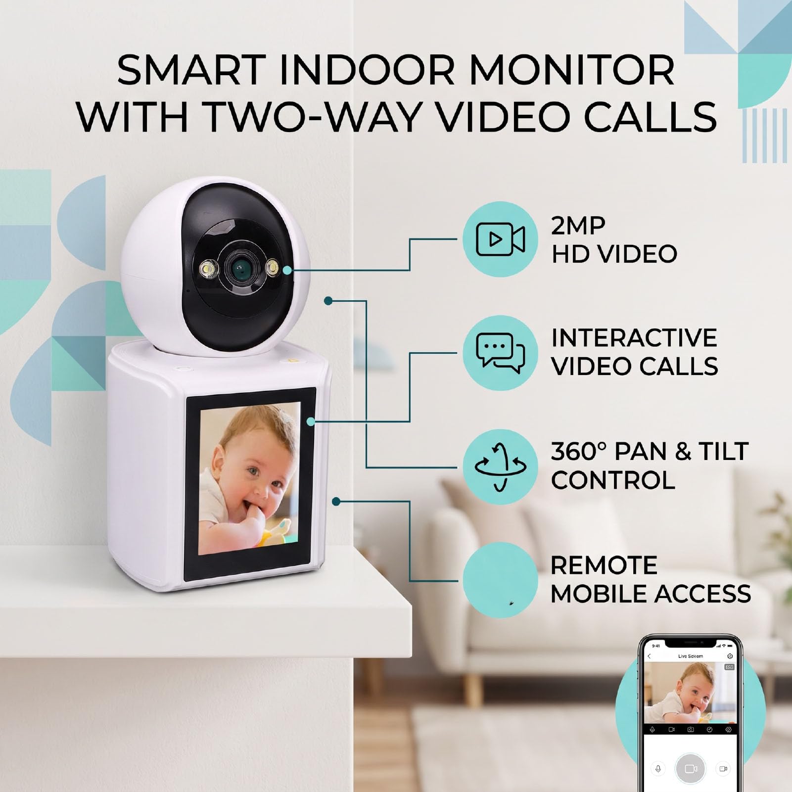 Elprico Telecamera Sicurezza WiFi con Schermo 2MP 1080p