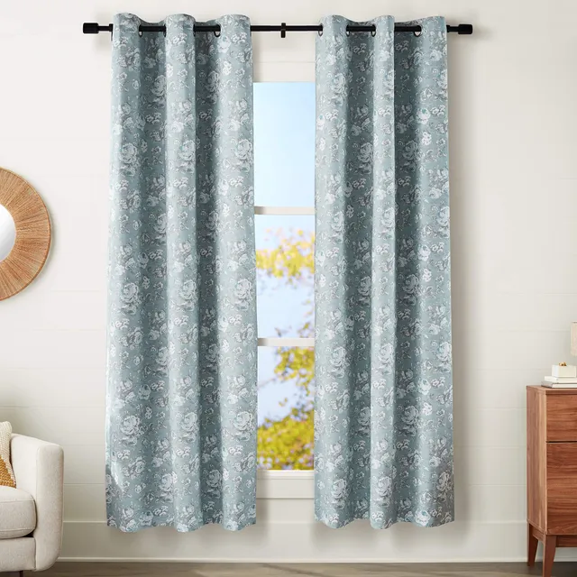 Amazon Basics SilkySoft 42x95 tenda oscurante blu floreale 2 pezzi