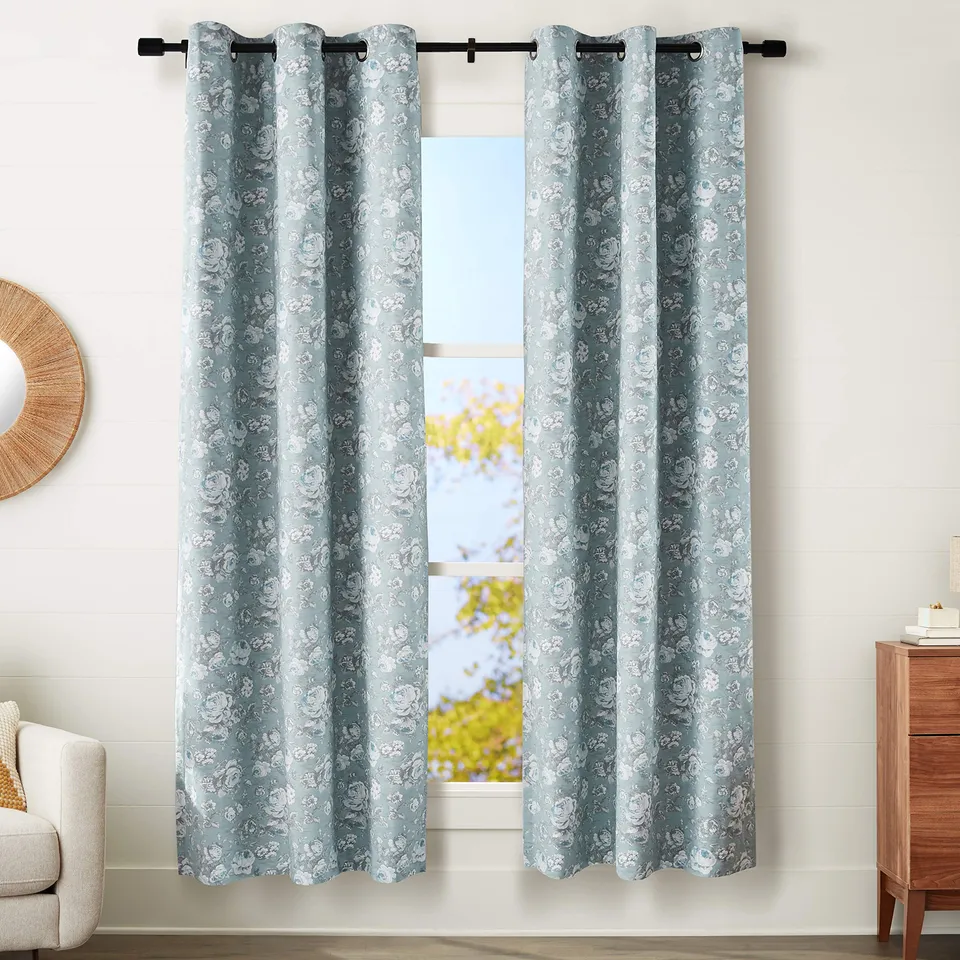 Amazon Basics SilkySoft 42x95 tenda oscurante blu floreale 2 pezzi