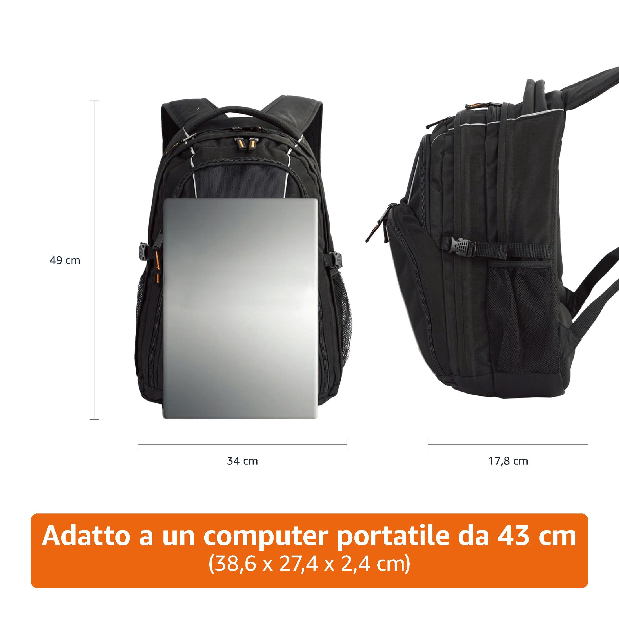 AmazonBasics Zaino per Laptop 17 Pollici Nero Imbottito