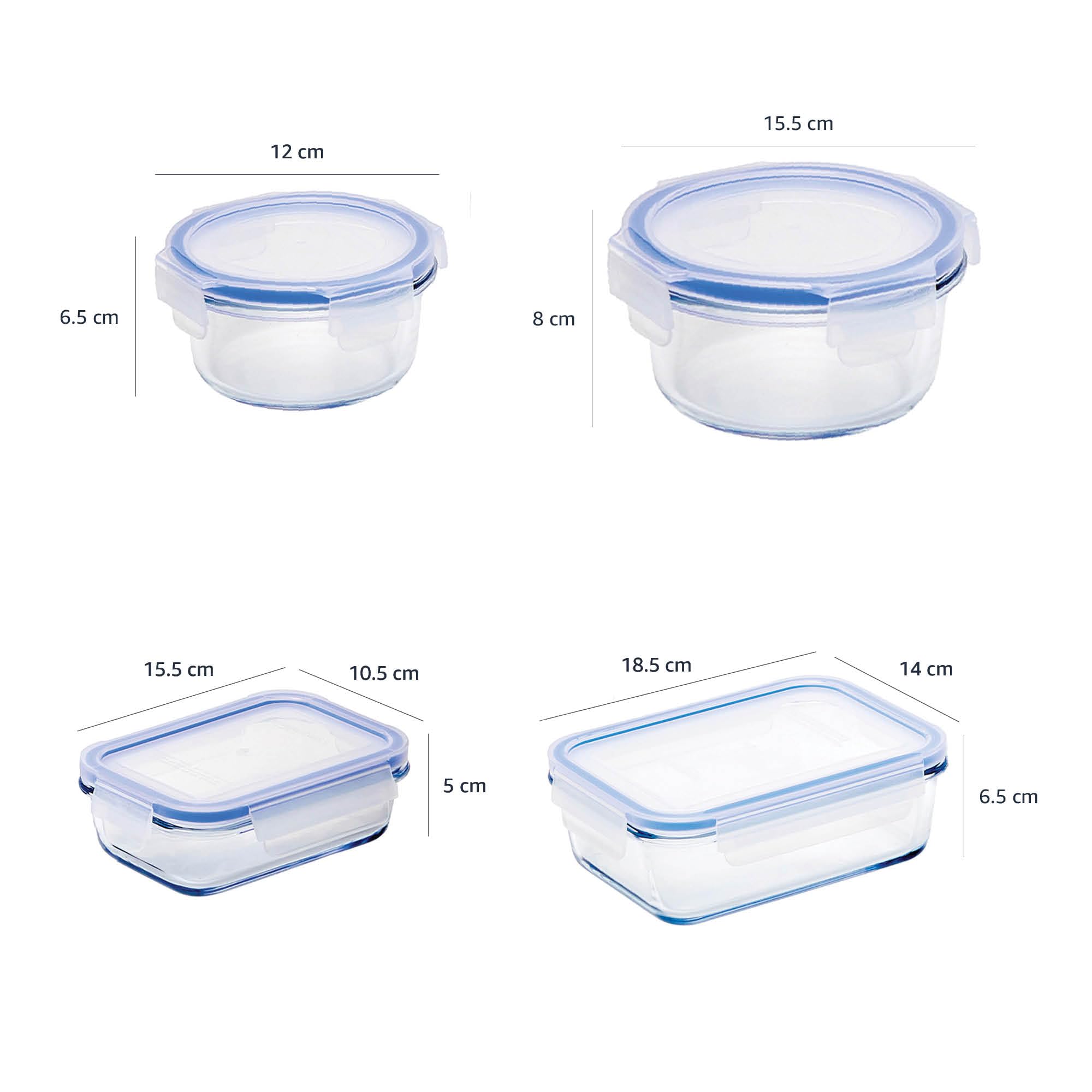 Amazon Basics Contenitori Vetro Ermetici 14 Pezzi 7+7 Coperchi Blu