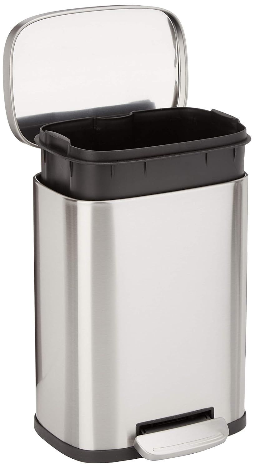 AmazonBasics pattumiera rettangolare acciaio inox 5L pedale satinato