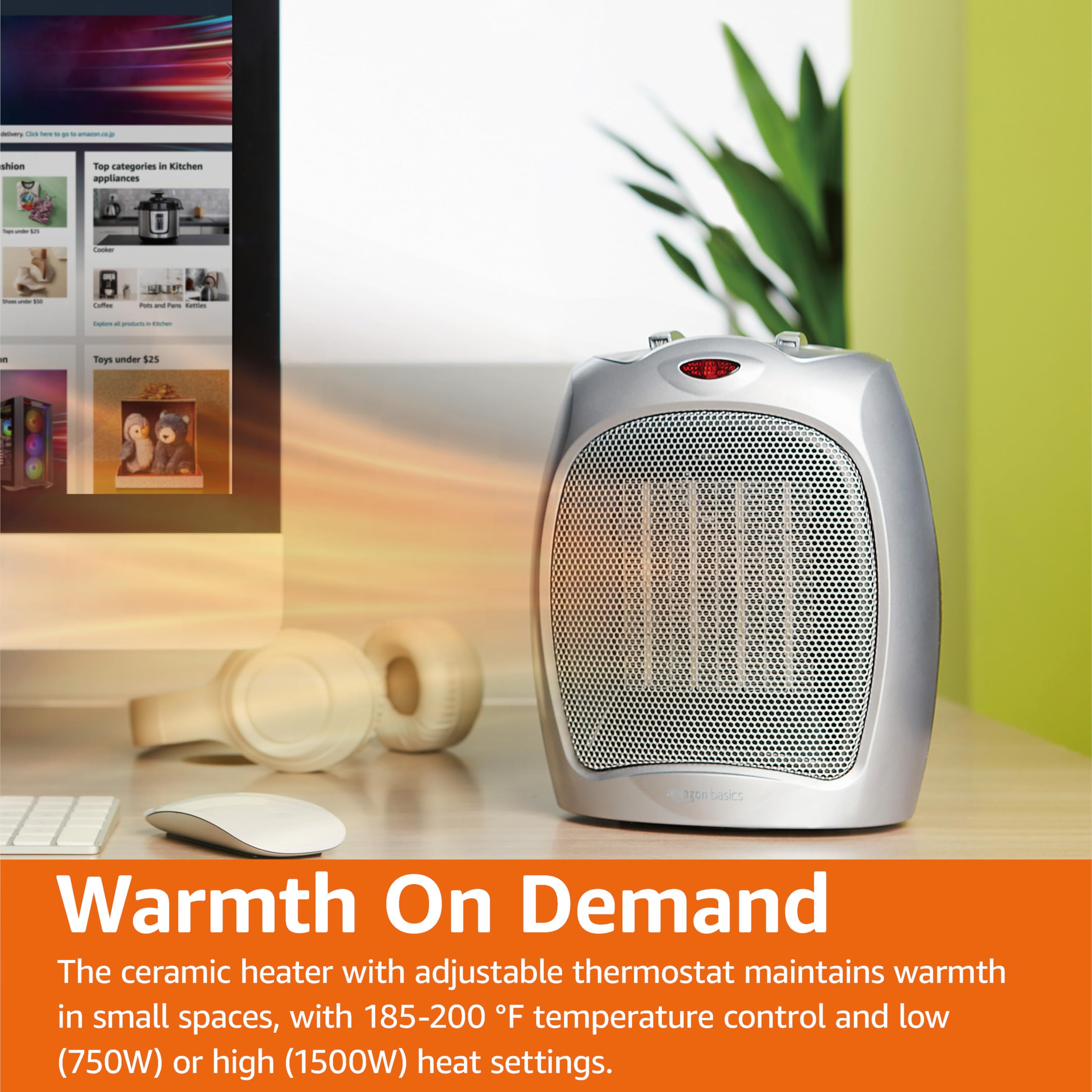 AmazonBasics Stufetta Elettrica 1500W Protezione Ribaltamento