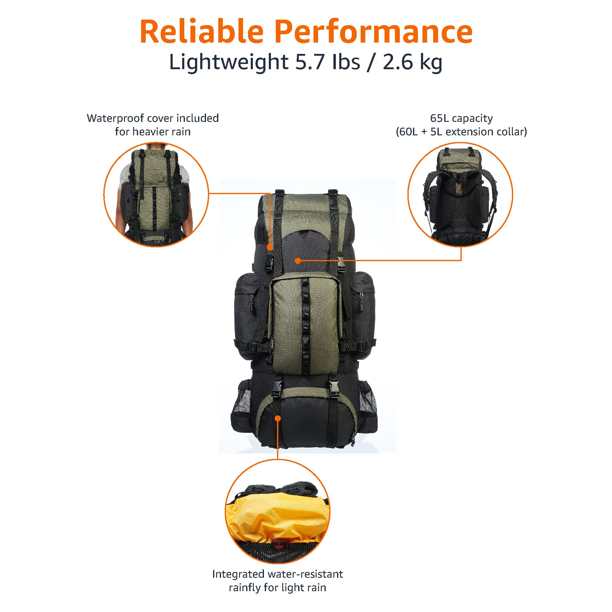 AmazonBasics Zaino escursionismo telaio interno poliestere