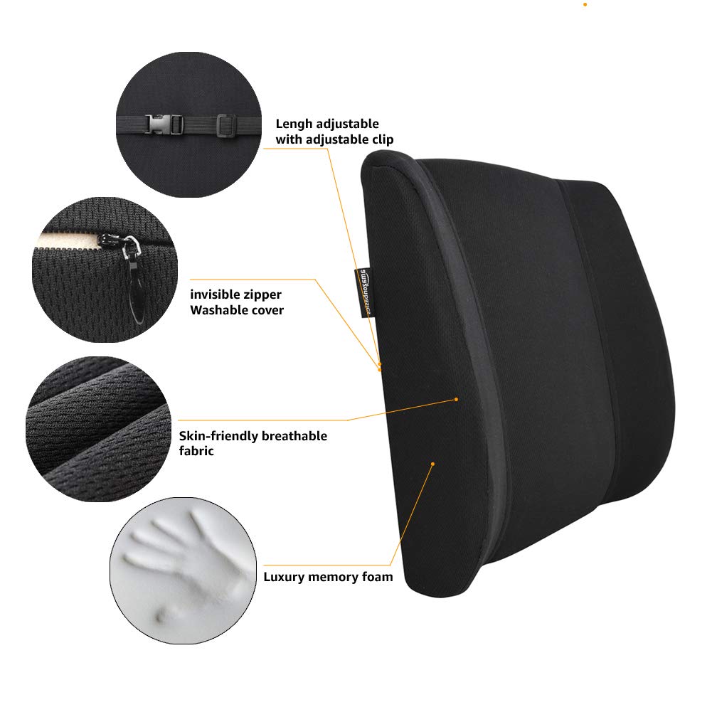 AmazonBasics Cuscino Lombare Memory Foam Nero Supporto Schiena