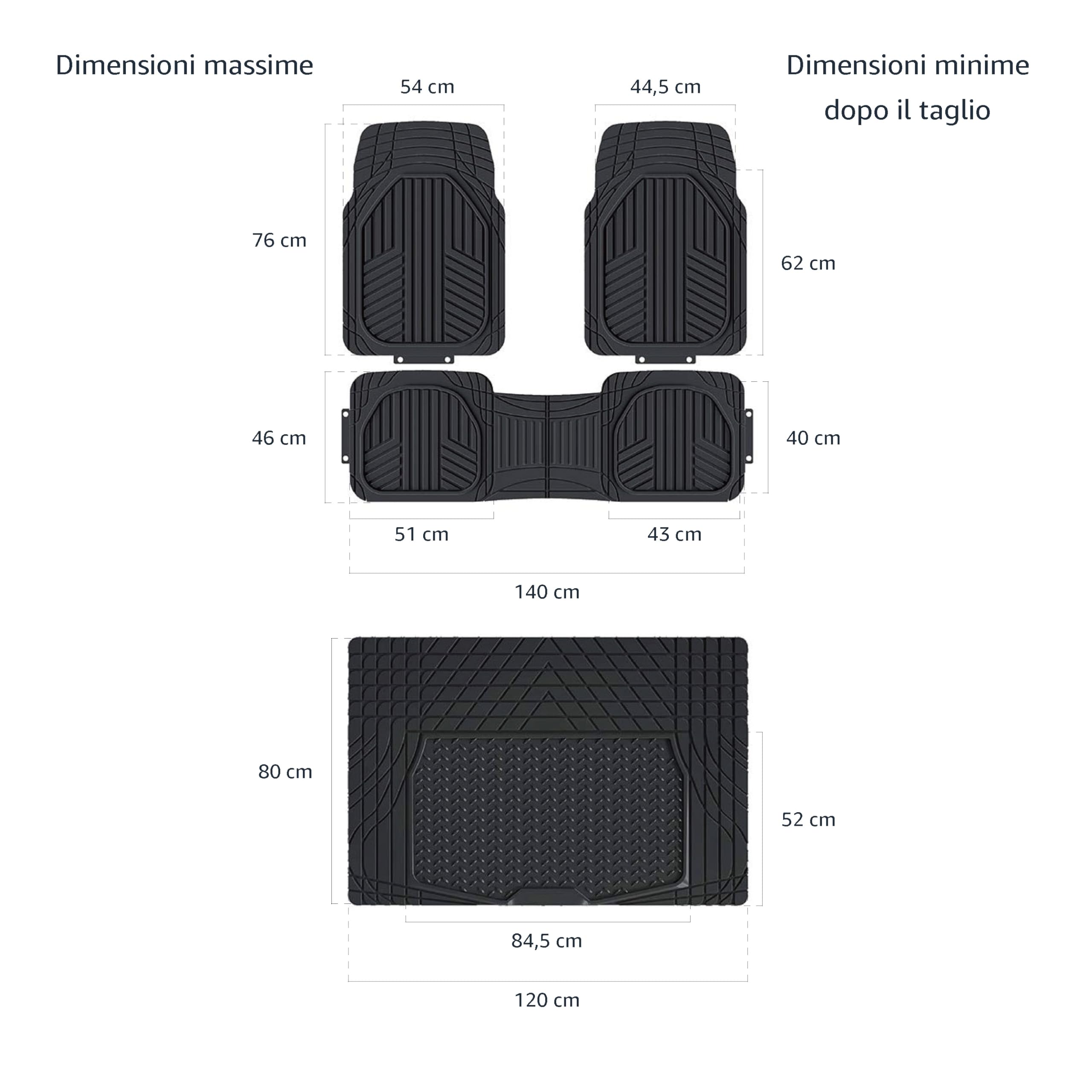 AmazonBasics Tappetini Auto in PVC 4 Pezzi Neri Antiscivolo