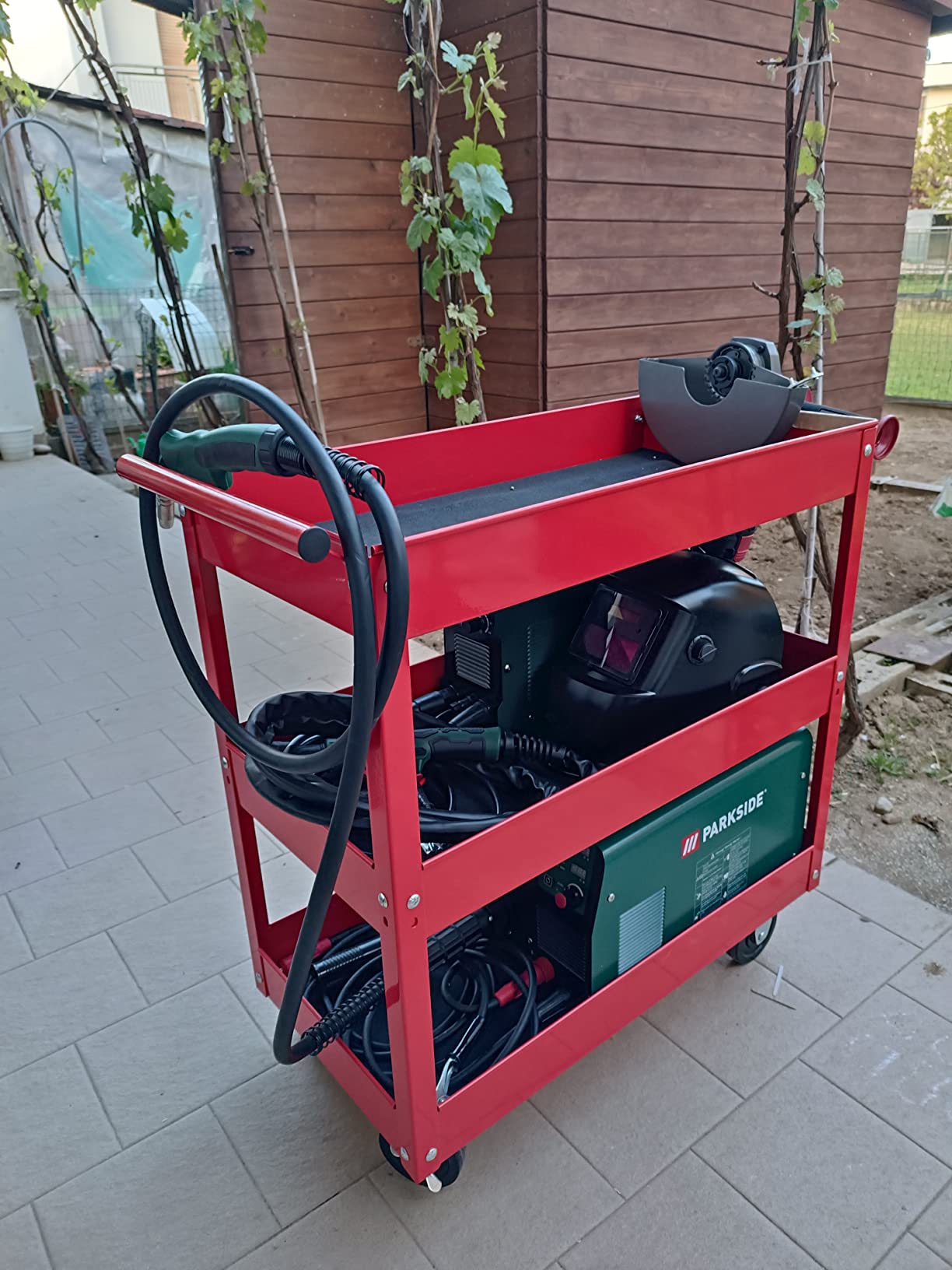 Amazon Basics Carrello Multiuso 3 Ripiani Rosso Acciaio
