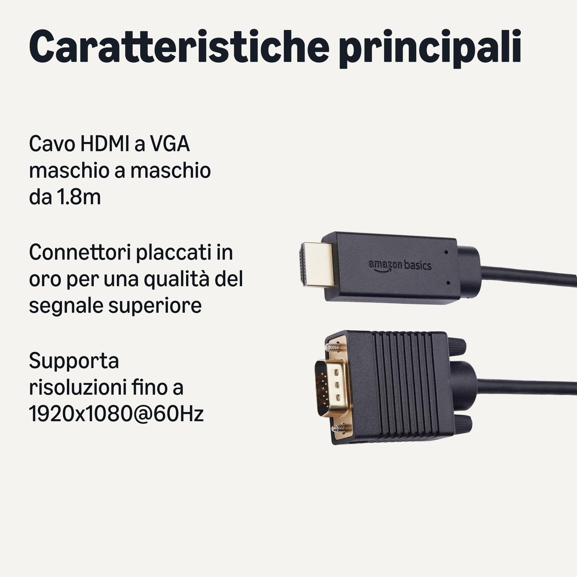 Amazon Basics Cavo HDMI VGA 1,8 m Nero 1080p